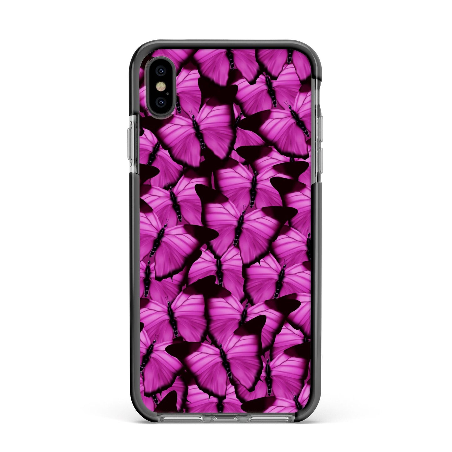 Pink Butterfly Apple iPhone Xs Max Impact Case Black Edge on Black Phone