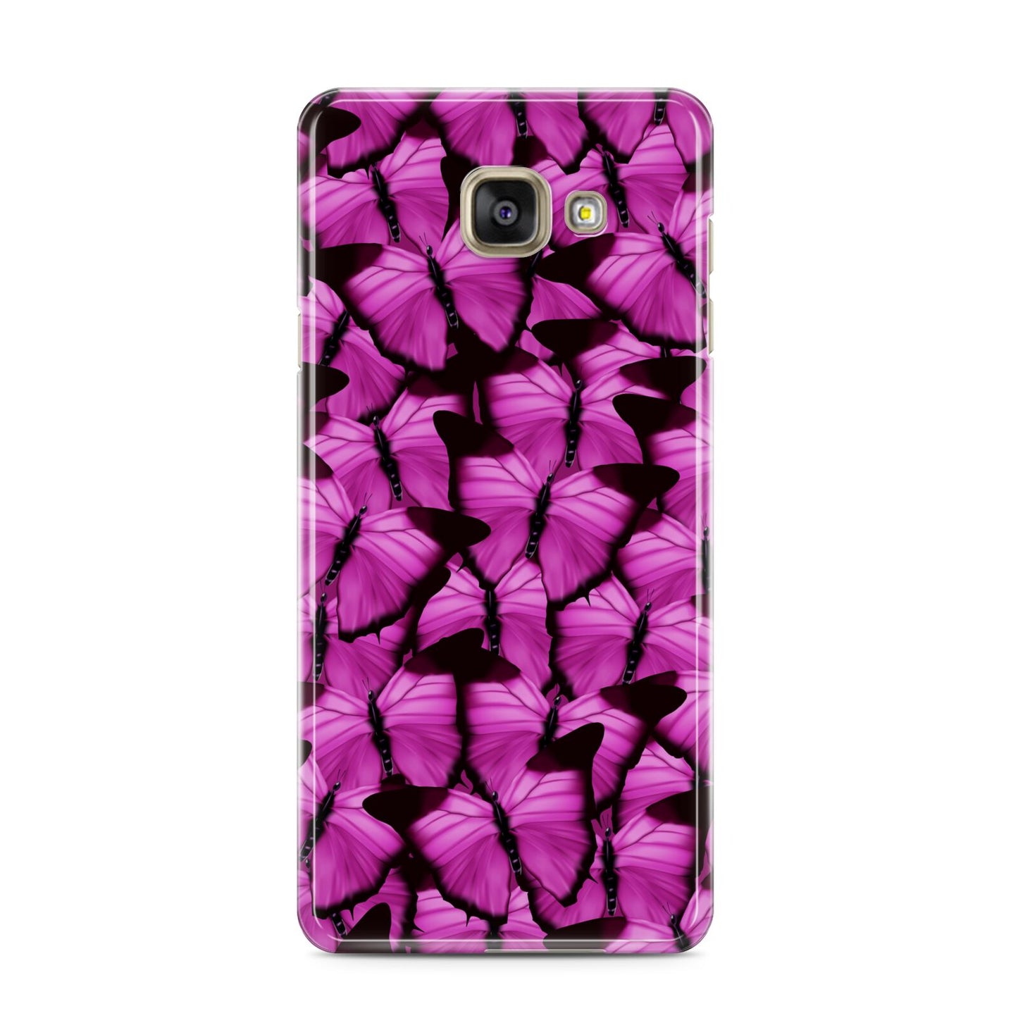 Pink Butterfly Samsung Galaxy A3 2016 Case on gold phone
