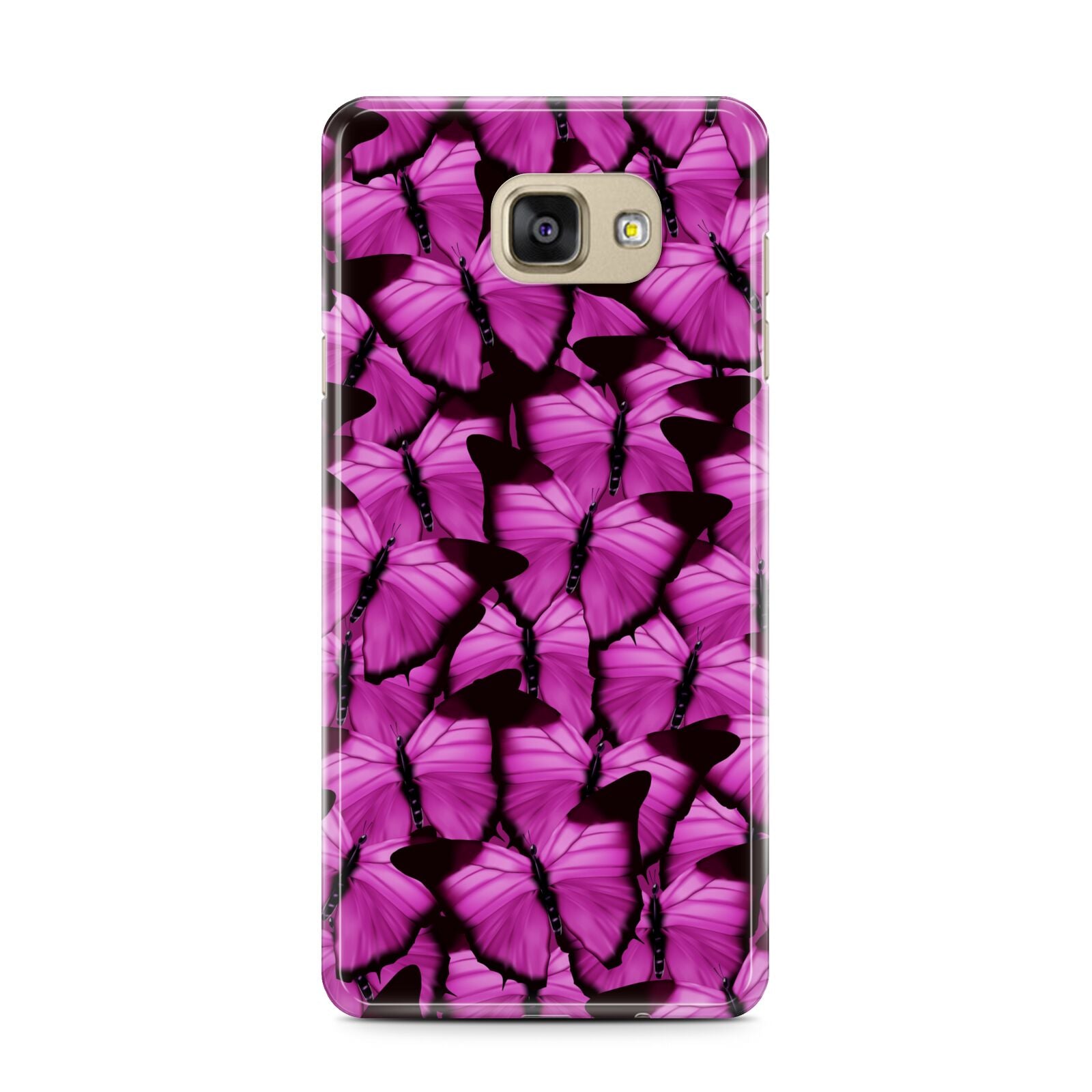 Pink Butterfly Samsung Galaxy A7 2016 Case on gold phone