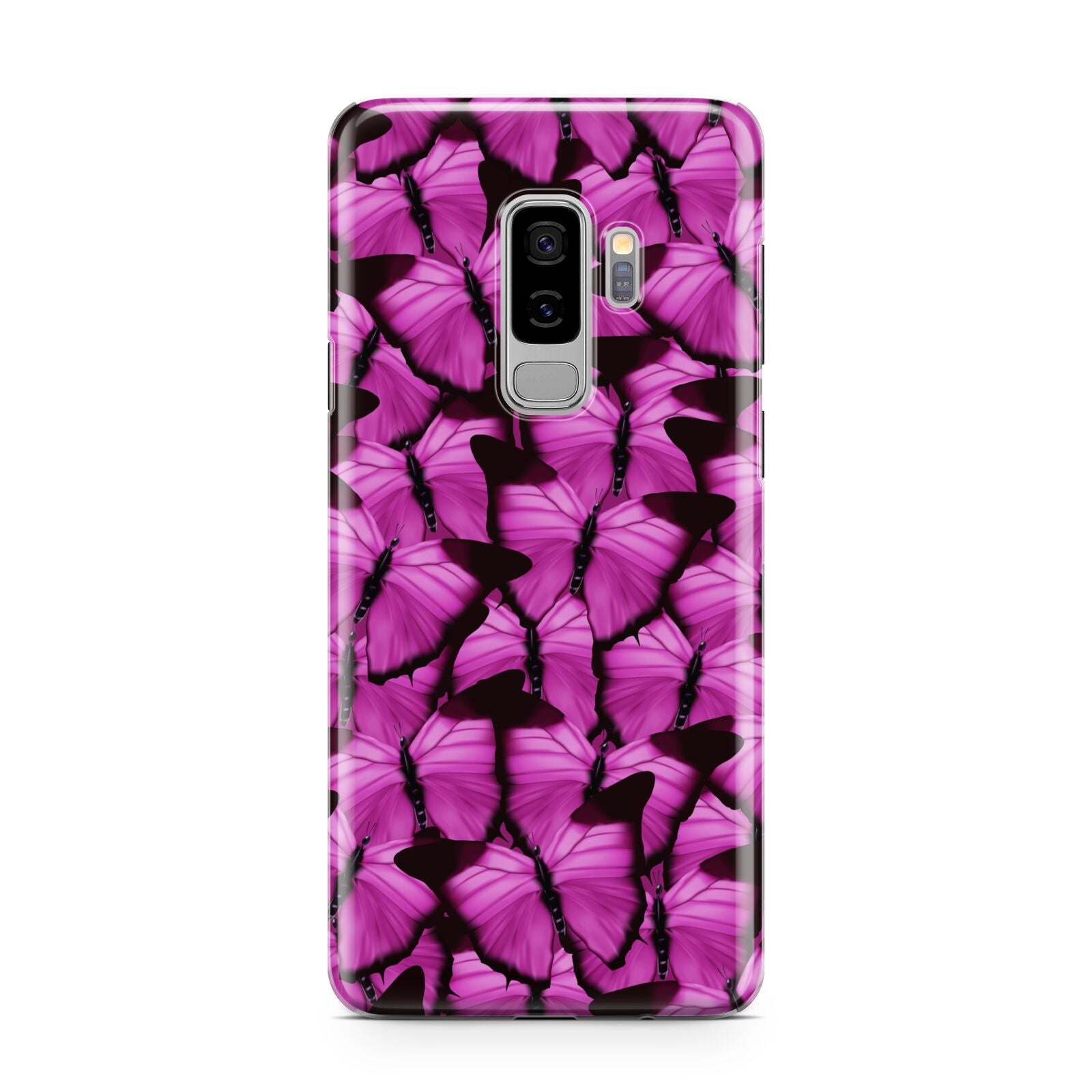 Pink Butterfly Samsung Galaxy S9 Plus Case on Silver phone