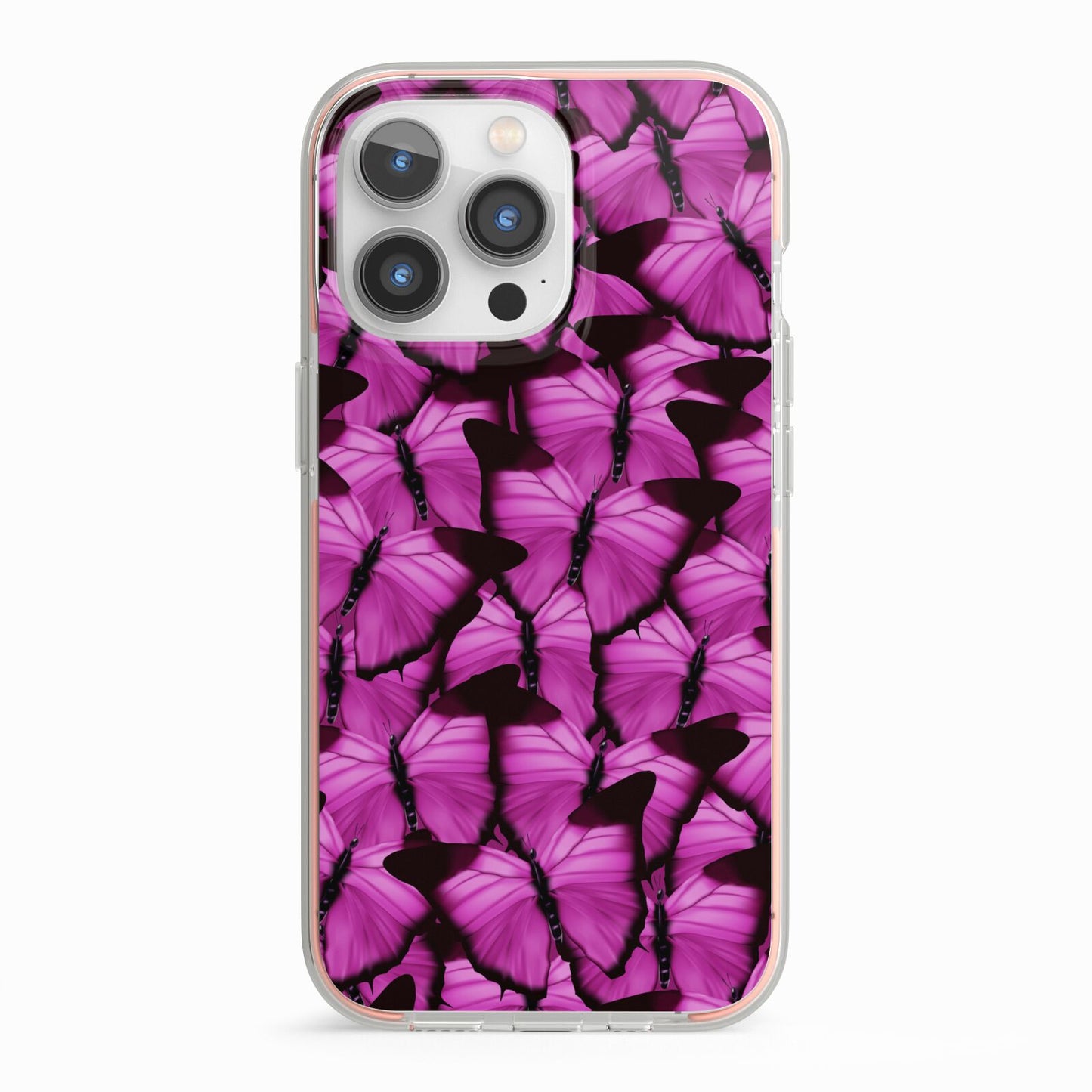 Pink Butterfly iPhone 13 Pro TPU Impact Case with Pink Edges