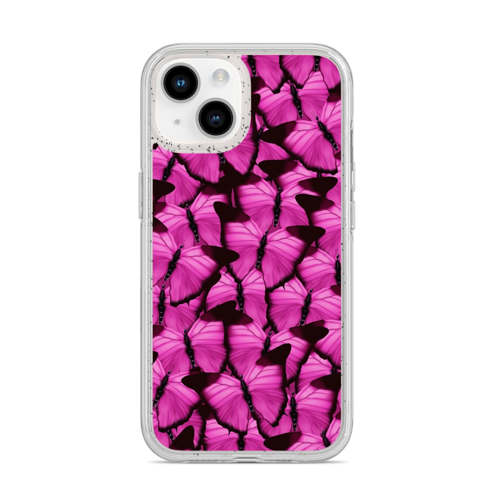 Pink Butterfly iPhone 14 Glitter Tough Case Starlight