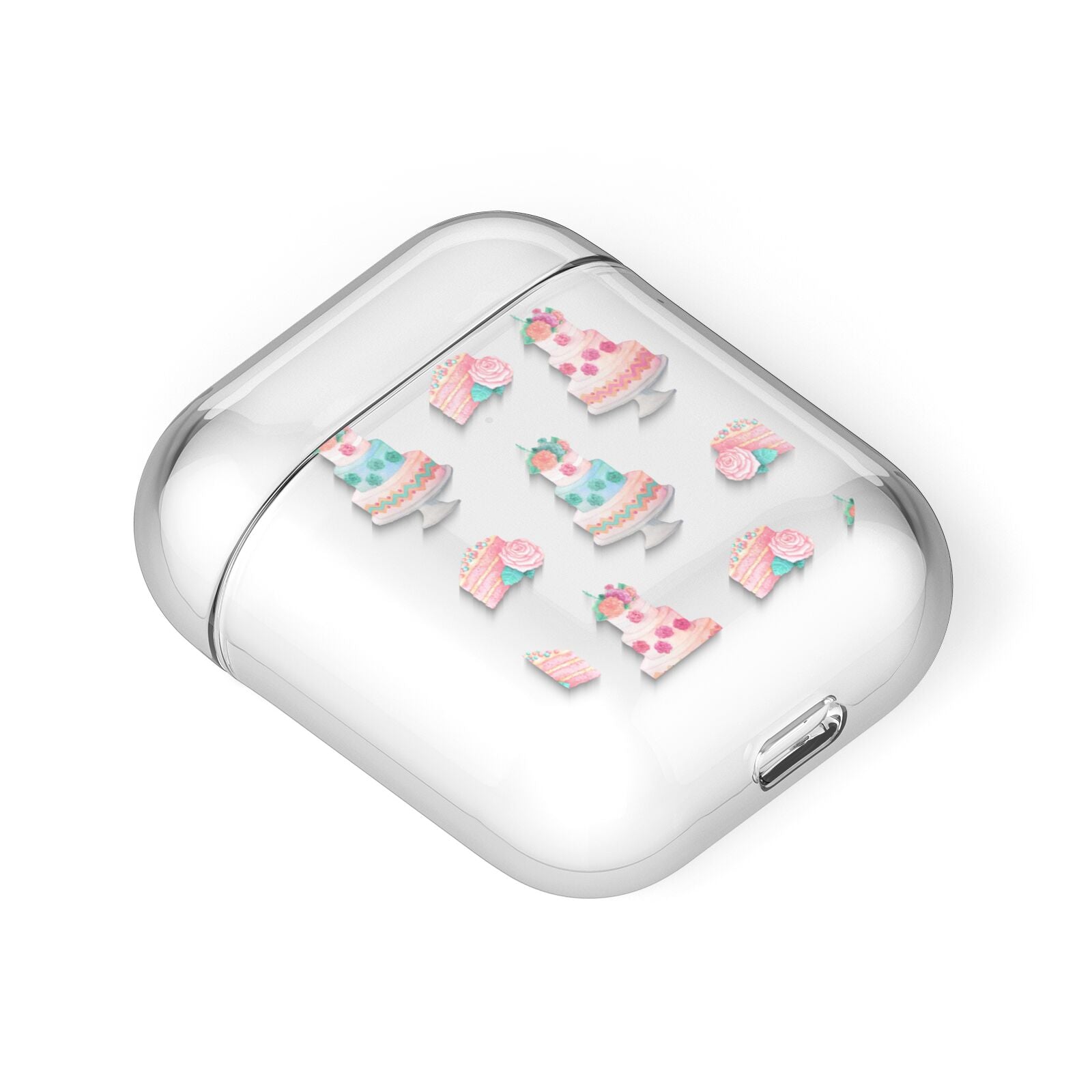 Pink Cake Print AirPods Case Laid Flat