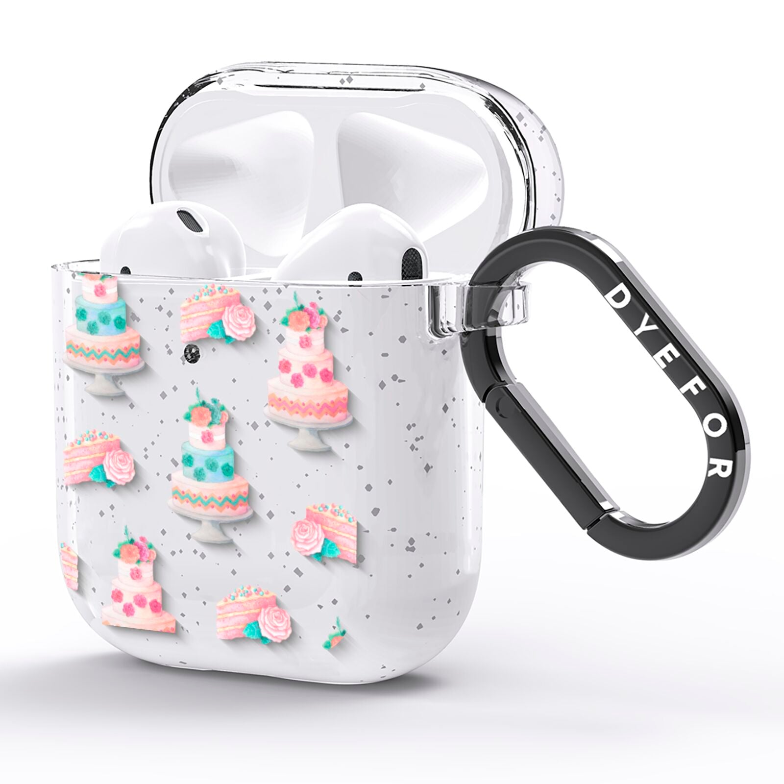 Pink Cake Print AirPods Glitter Case Side Image