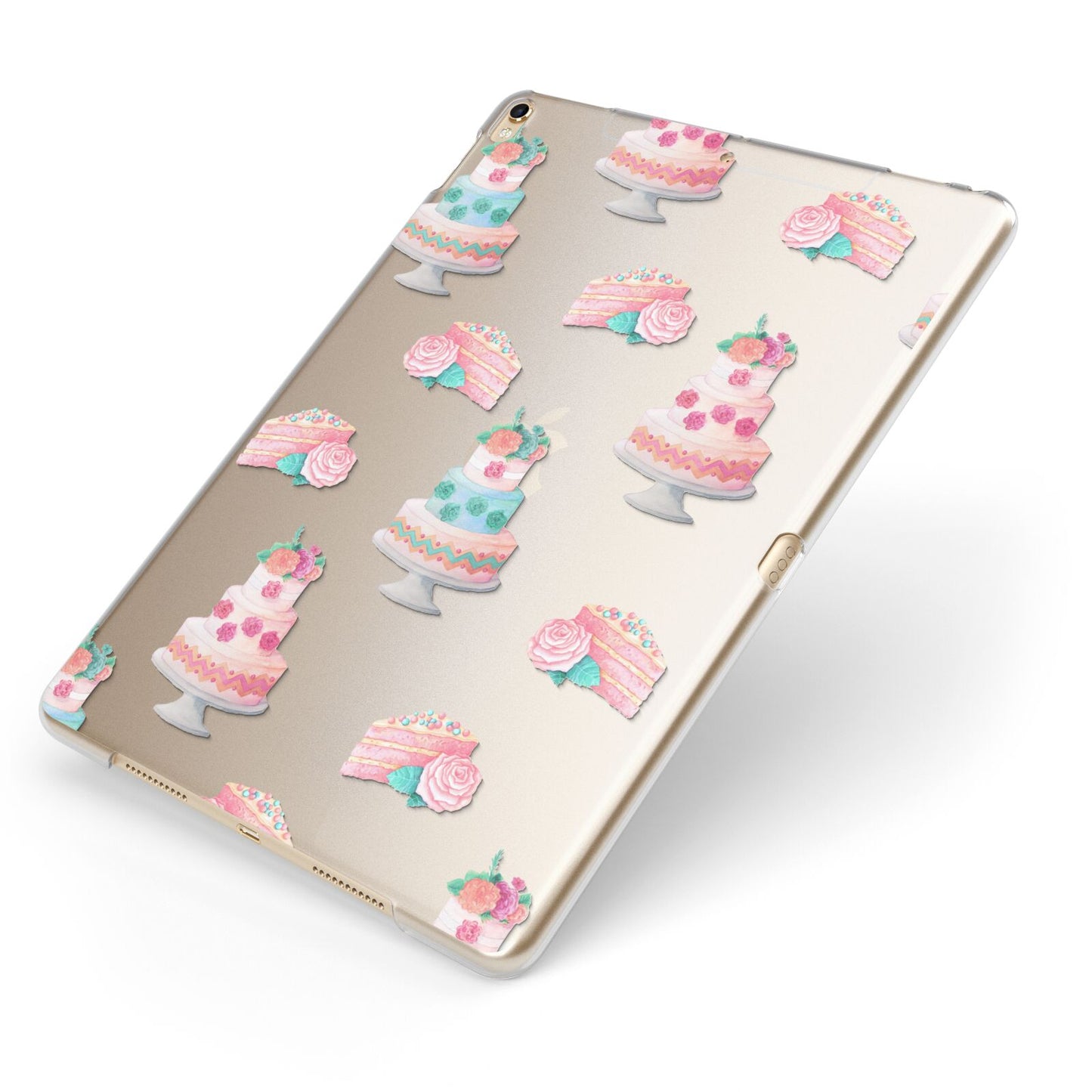 Pink Cake Print Apple iPad Case on Gold iPad Side View