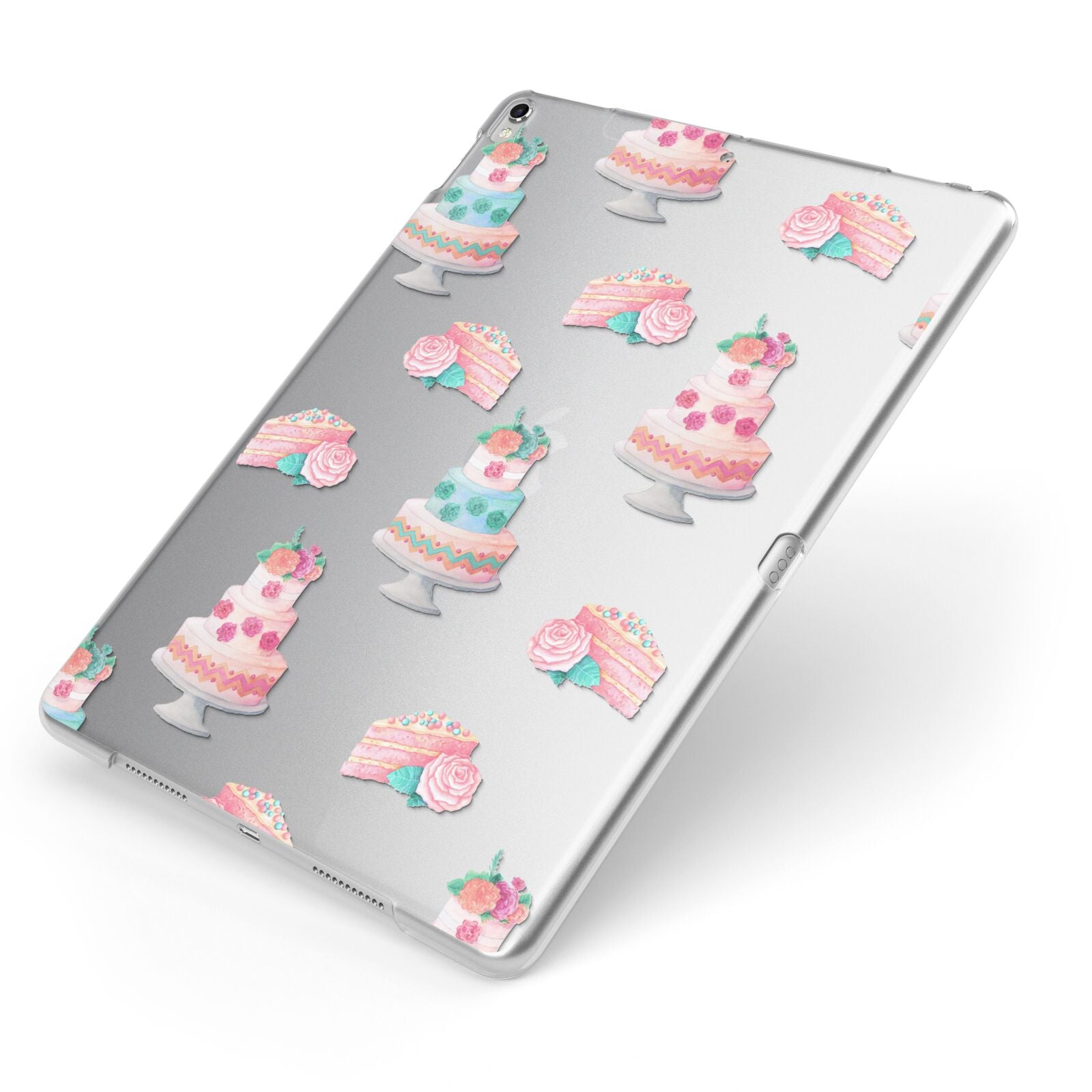 Pink Cake Print Apple iPad Case on Silver iPad Side View