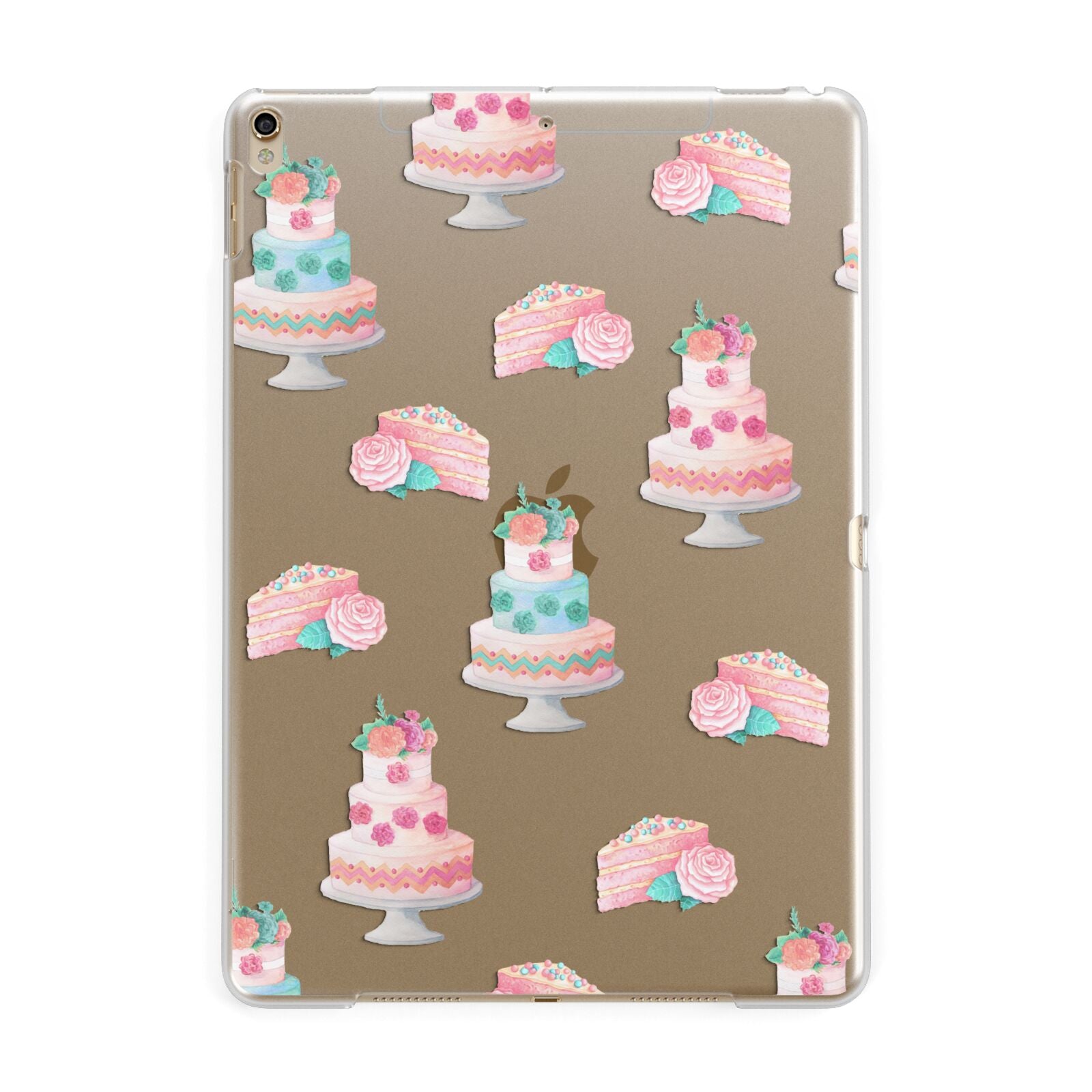 Pink Cake Print Apple iPad Gold Case