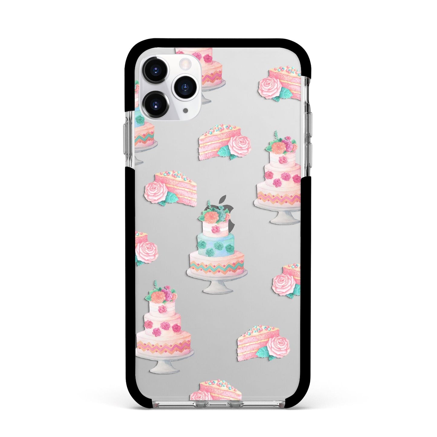 Pink Cake Print Apple iPhone 11 Pro Max in Silver with Black Impact Case