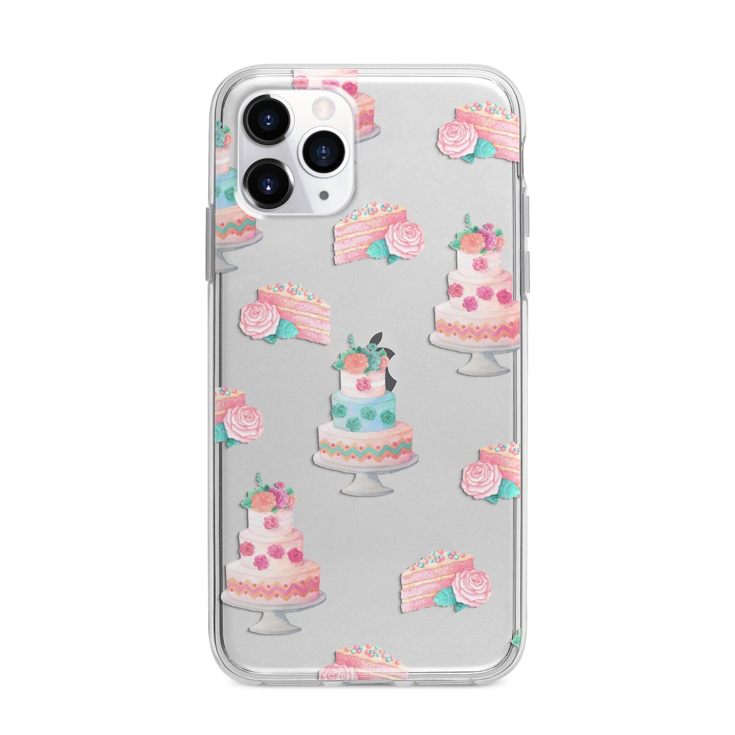 Pink Cake Print Apple iPhone 11 Pro Max in Silver with Bumper Case