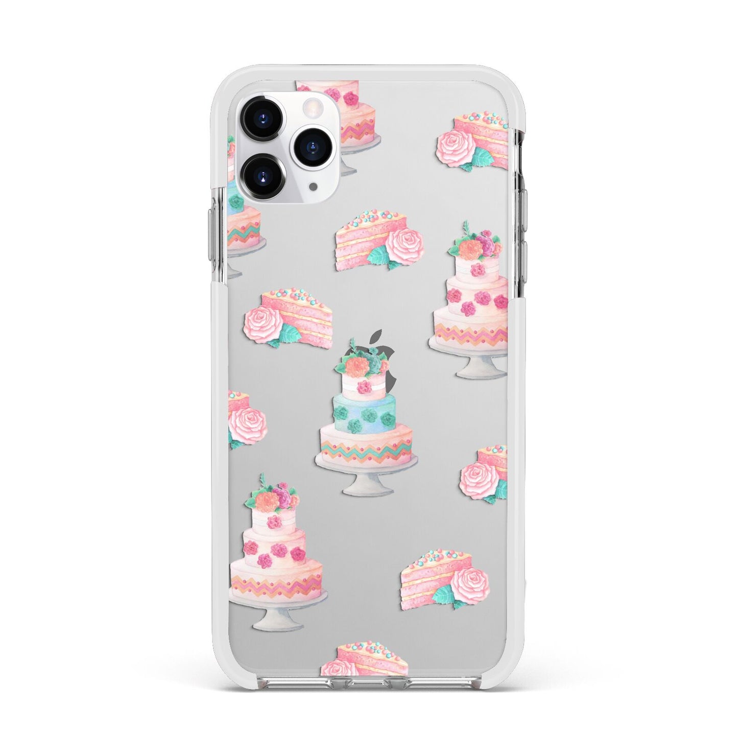 Pink Cake Print Apple iPhone 11 Pro Max in Silver with White Impact Case