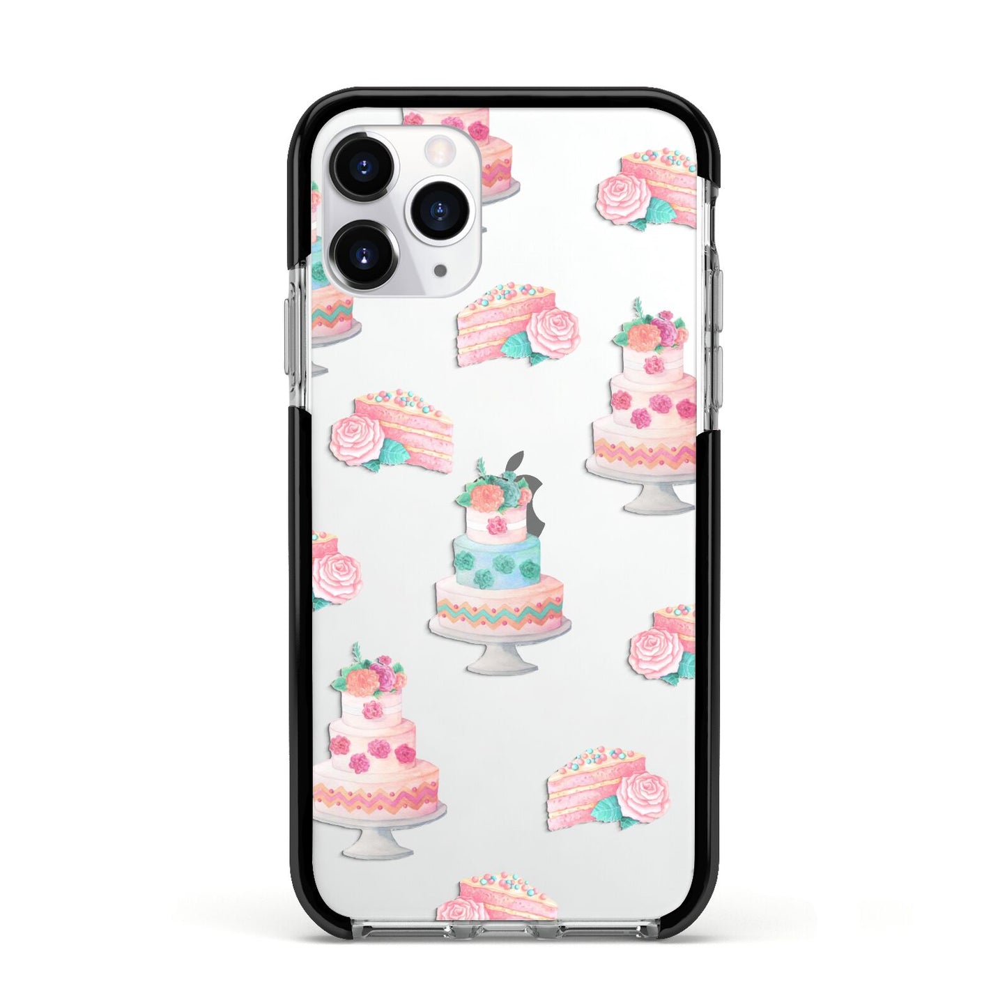 Pink Cake Print Apple iPhone 11 Pro in Silver with Black Impact Case