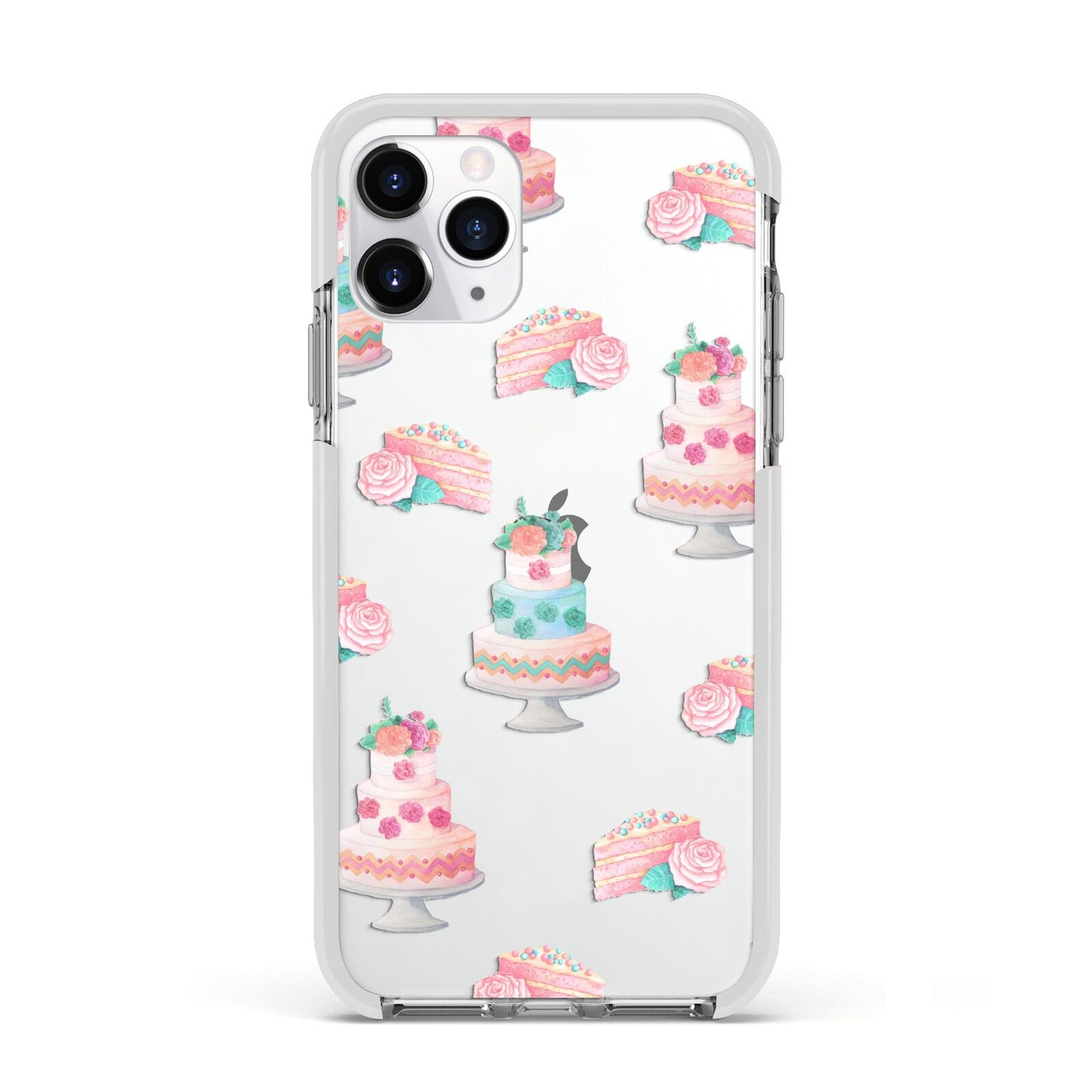 Pink Cake Print Apple iPhone 11 Pro in Silver with White Impact Case