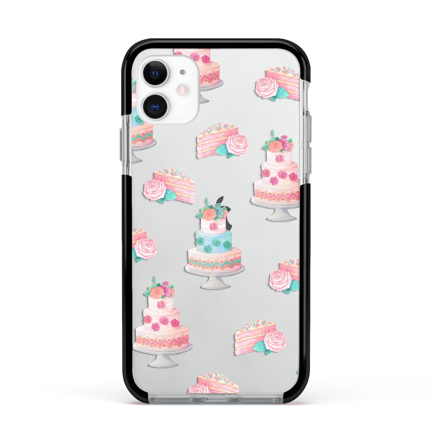 Pink Cake Print Apple iPhone 11 in White with Black Impact Case