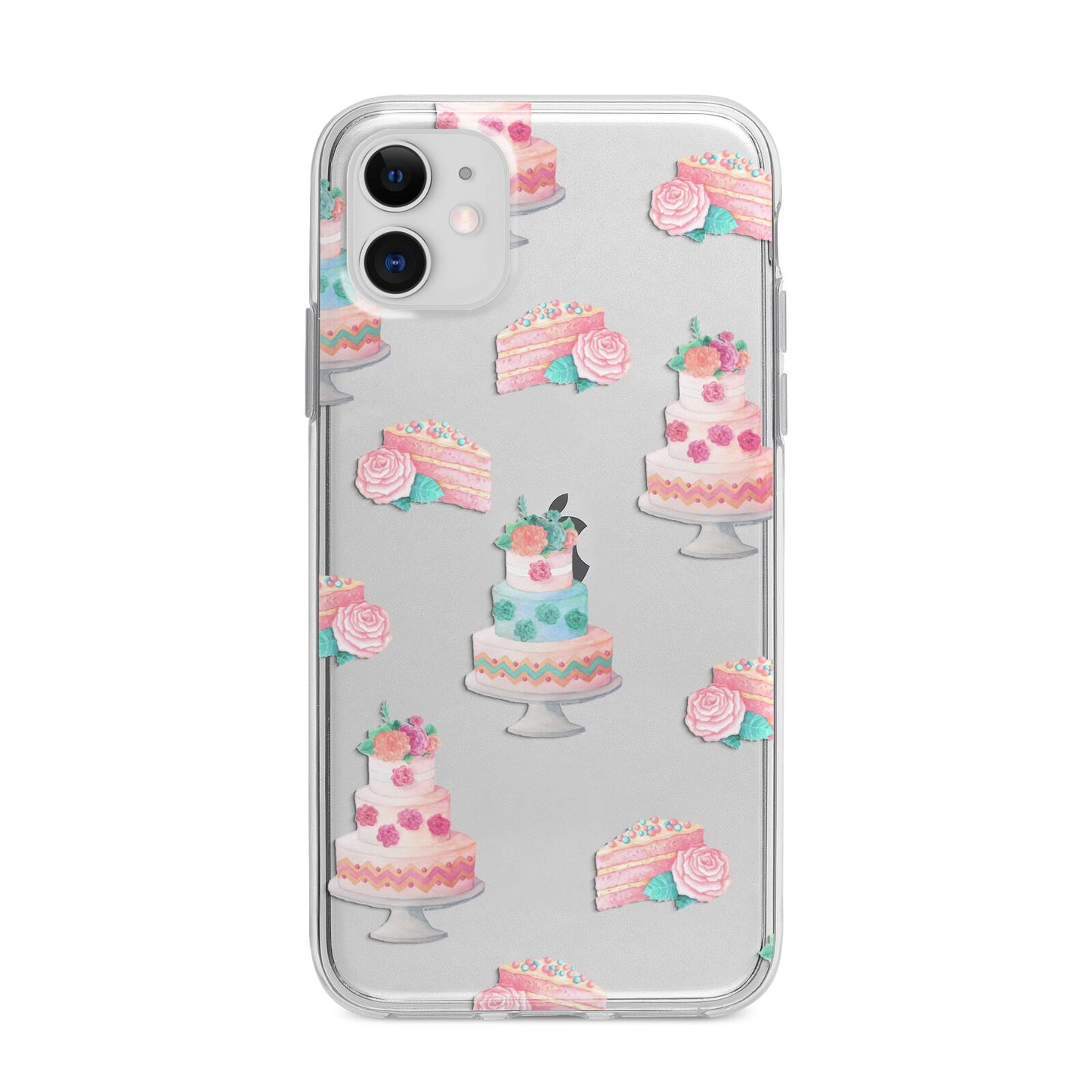 Pink Cake Print Apple iPhone 11 in White with Bumper Case