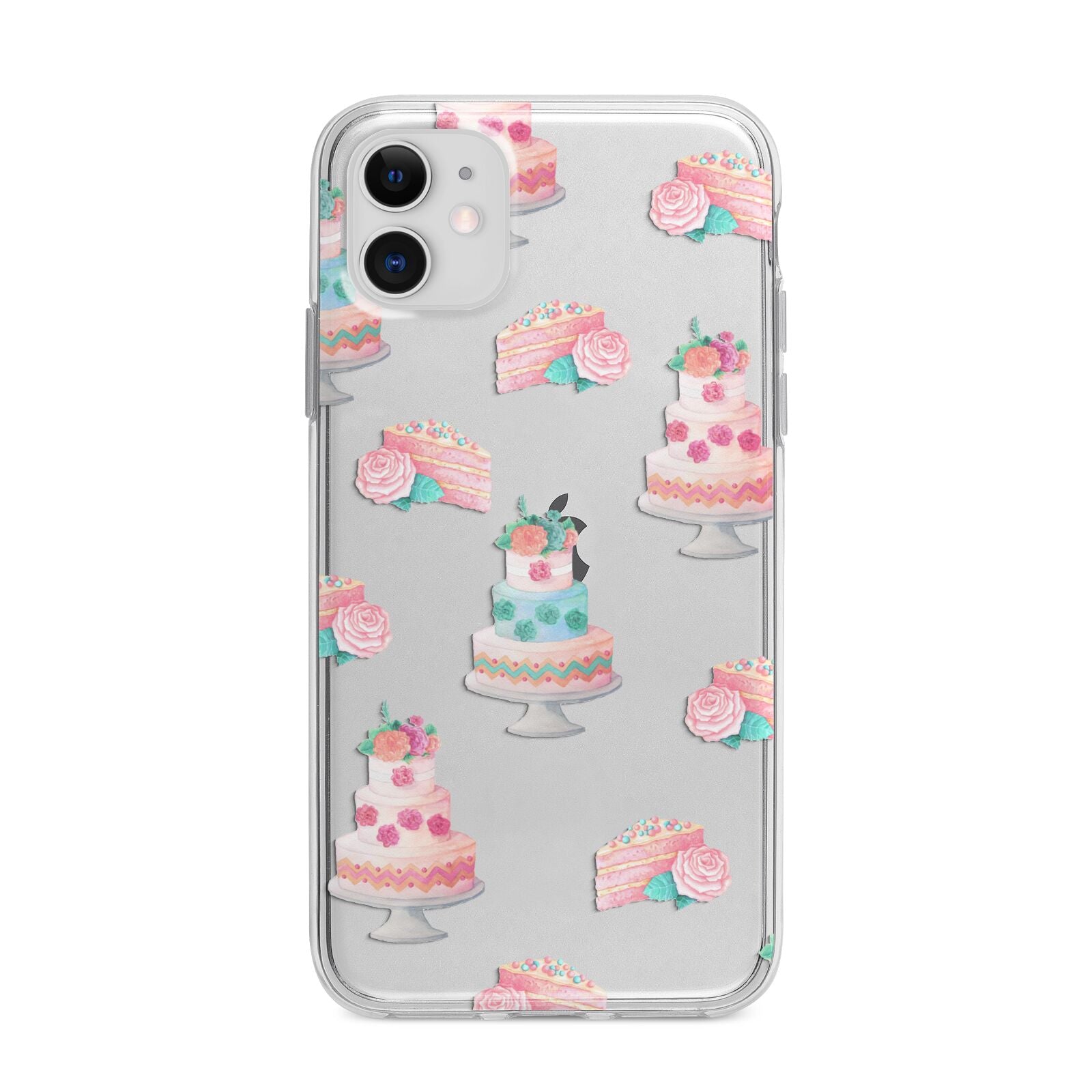 Pink Cake Print Apple iPhone 11 in White with Bumper Case