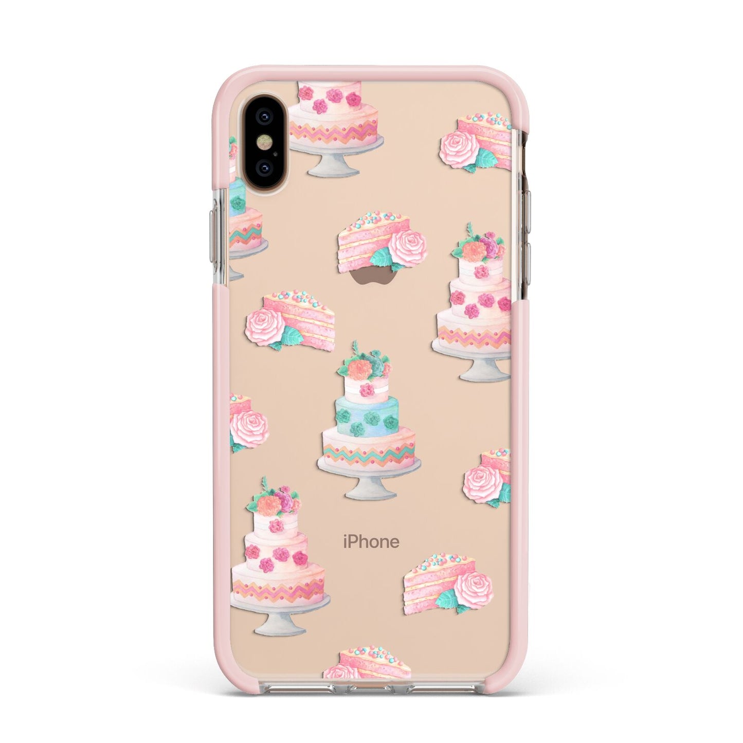 Pink Cake Print Apple iPhone Xs Max Impact Case Pink Edge on Gold Phone