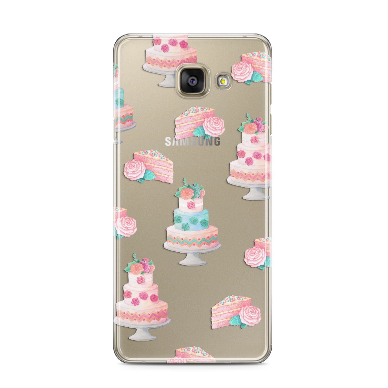 Pink Cake Print Samsung Galaxy A3 2016 Case on gold phone