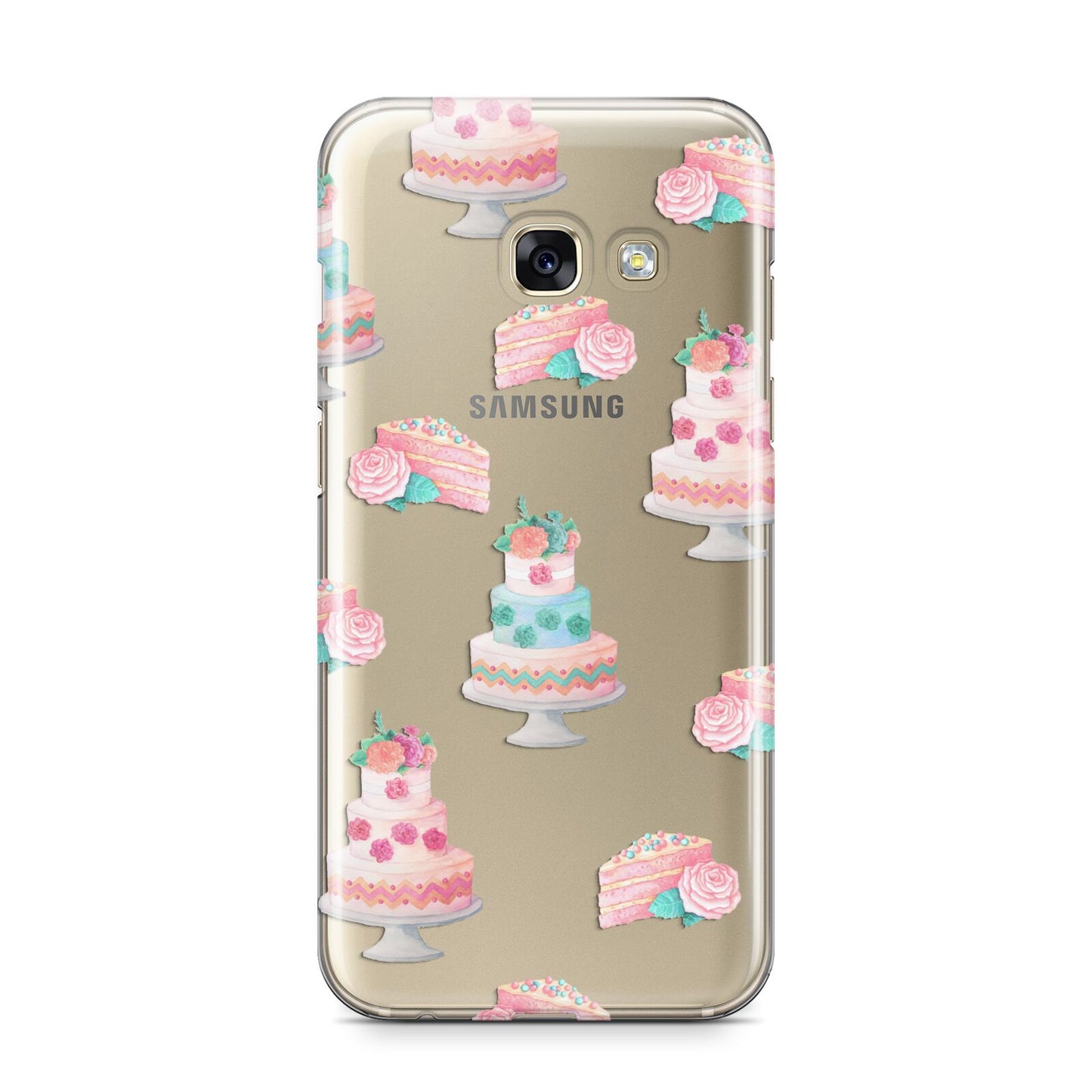 Pink Cake Print Samsung Galaxy A3 2017 Case on gold phone