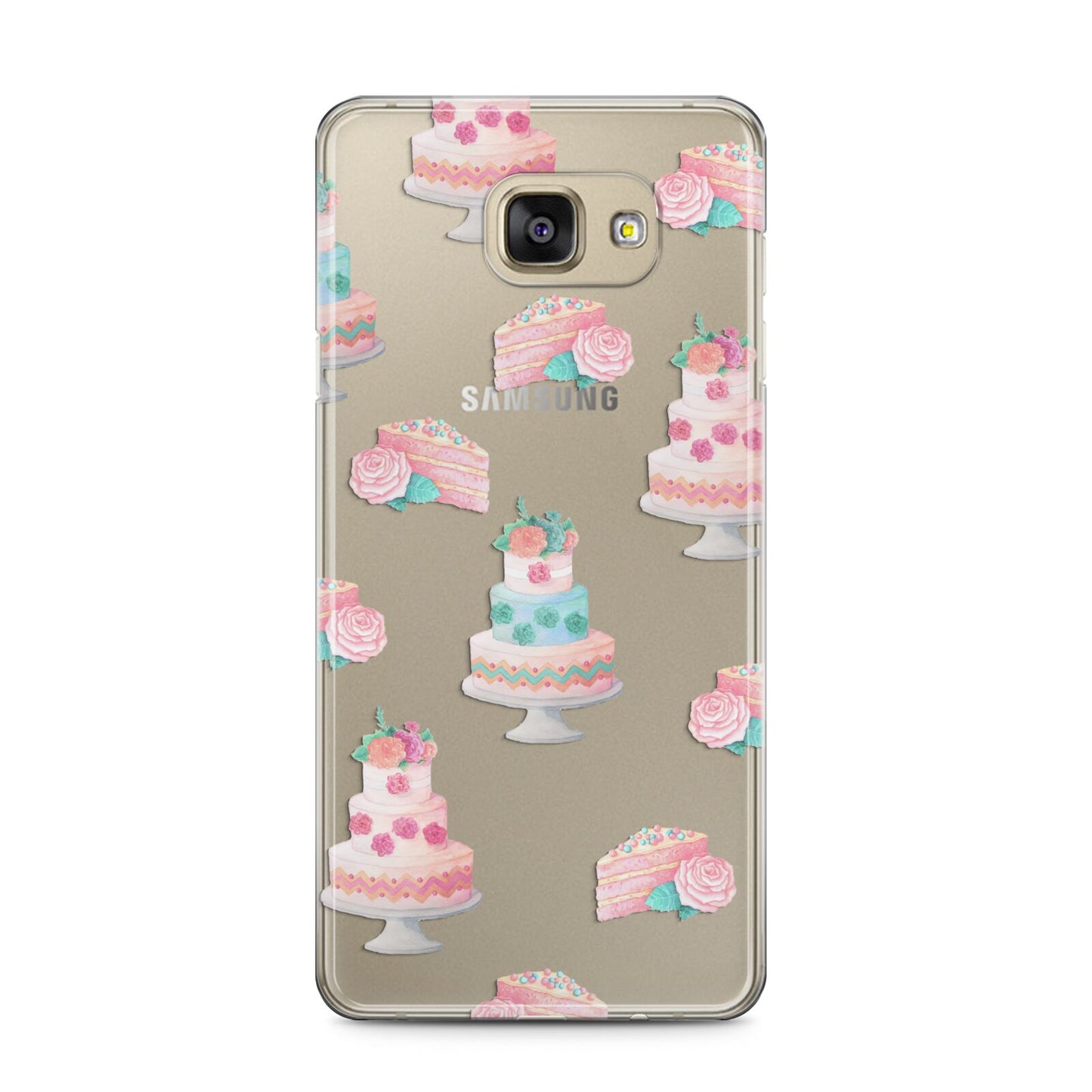 Pink Cake Print Samsung Galaxy A5 2016 Case on gold phone