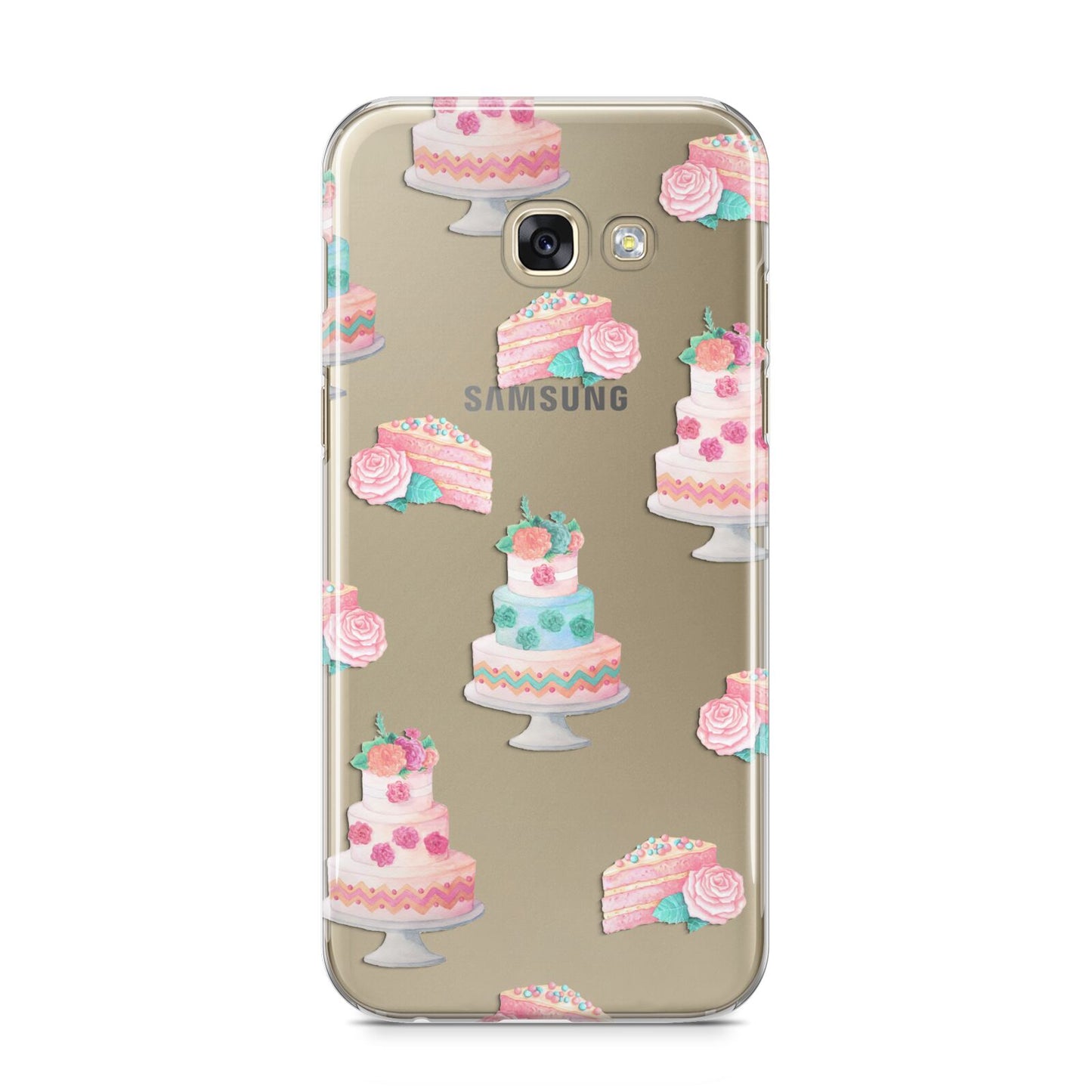 Pink Cake Print Samsung Galaxy A5 2017 Case on gold phone