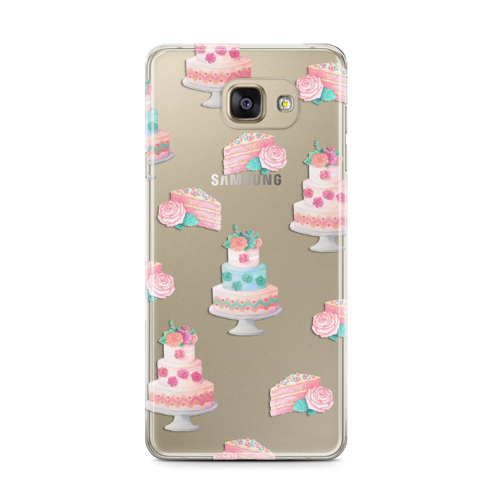 Pink Cake Print Samsung Galaxy A7 2016 Case on gold phone