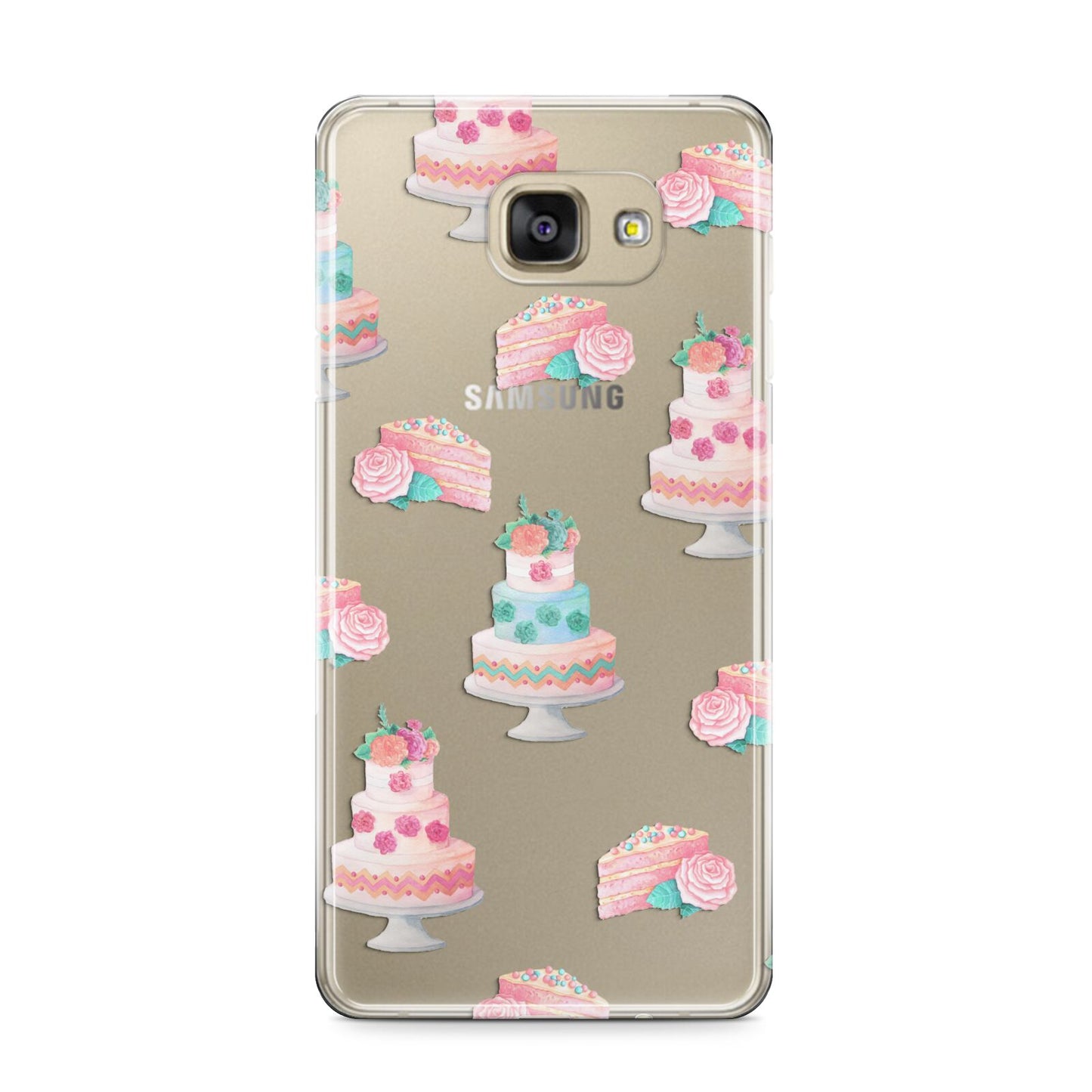 Pink Cake Print Samsung Galaxy A9 2016 Case on gold phone