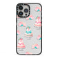 Pink Cake Print iPhone 13 Pro Max Black Impact Case on Silver phone