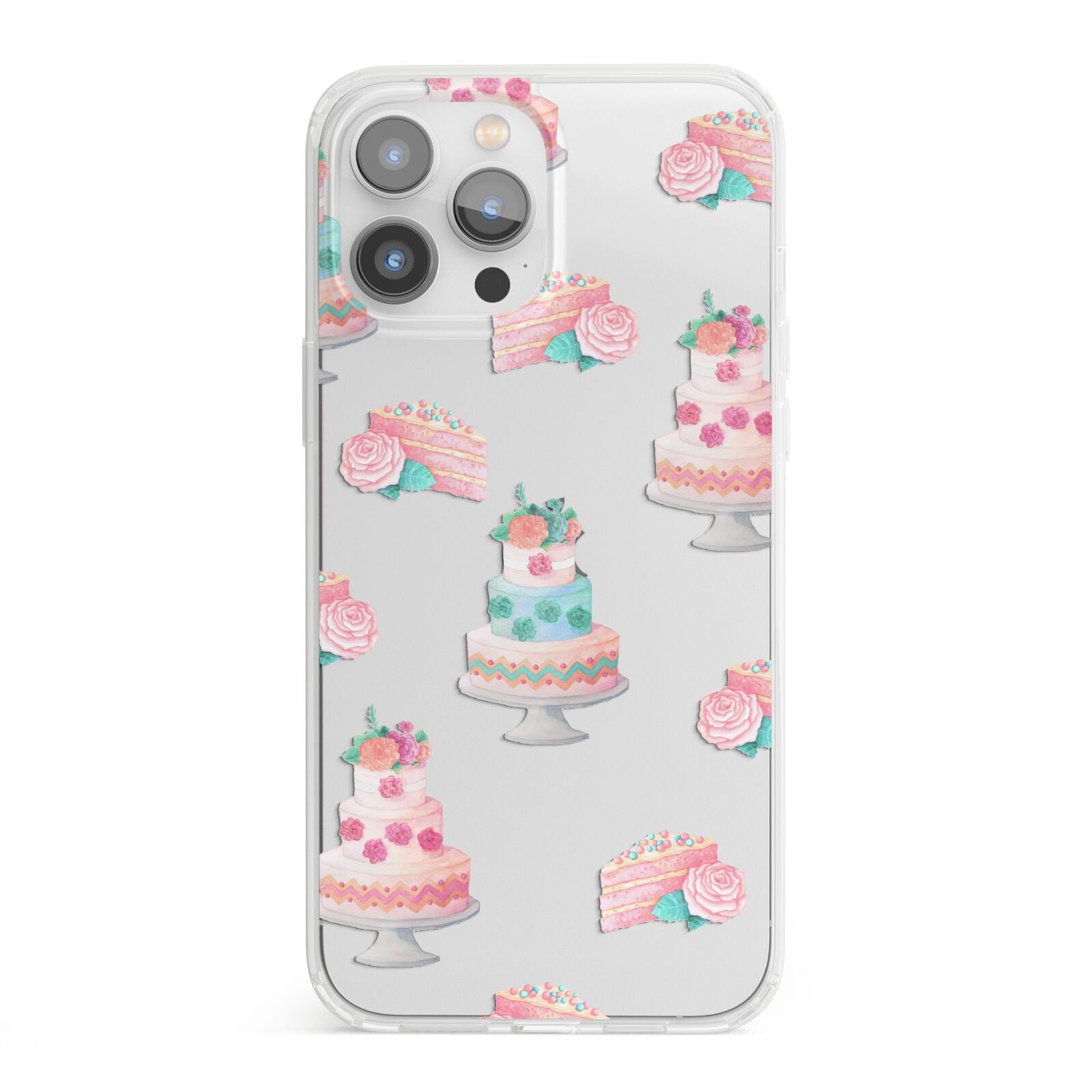 Pink Cake Print iPhone 13 Pro Max Clear Bumper Case