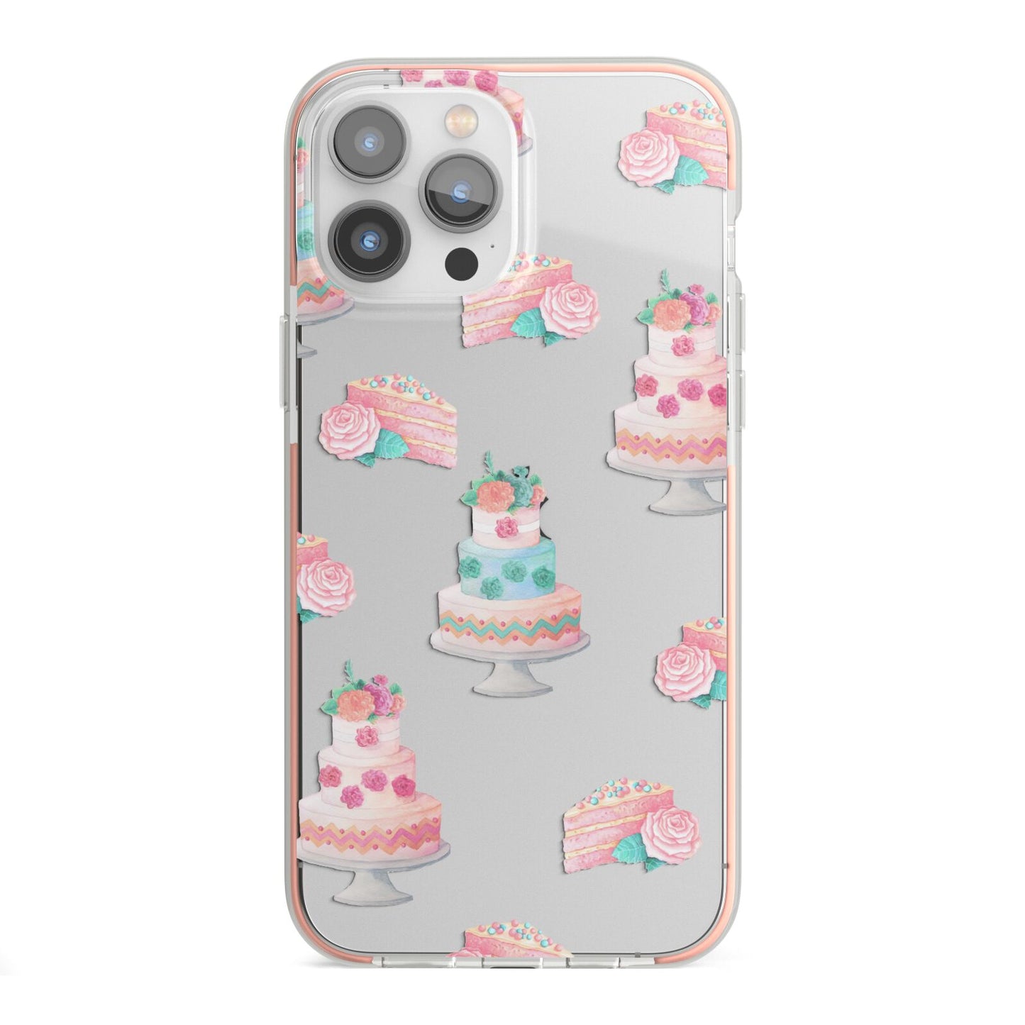 Pink Cake Print iPhone 13 Pro Max TPU Impact Case with Pink Edges