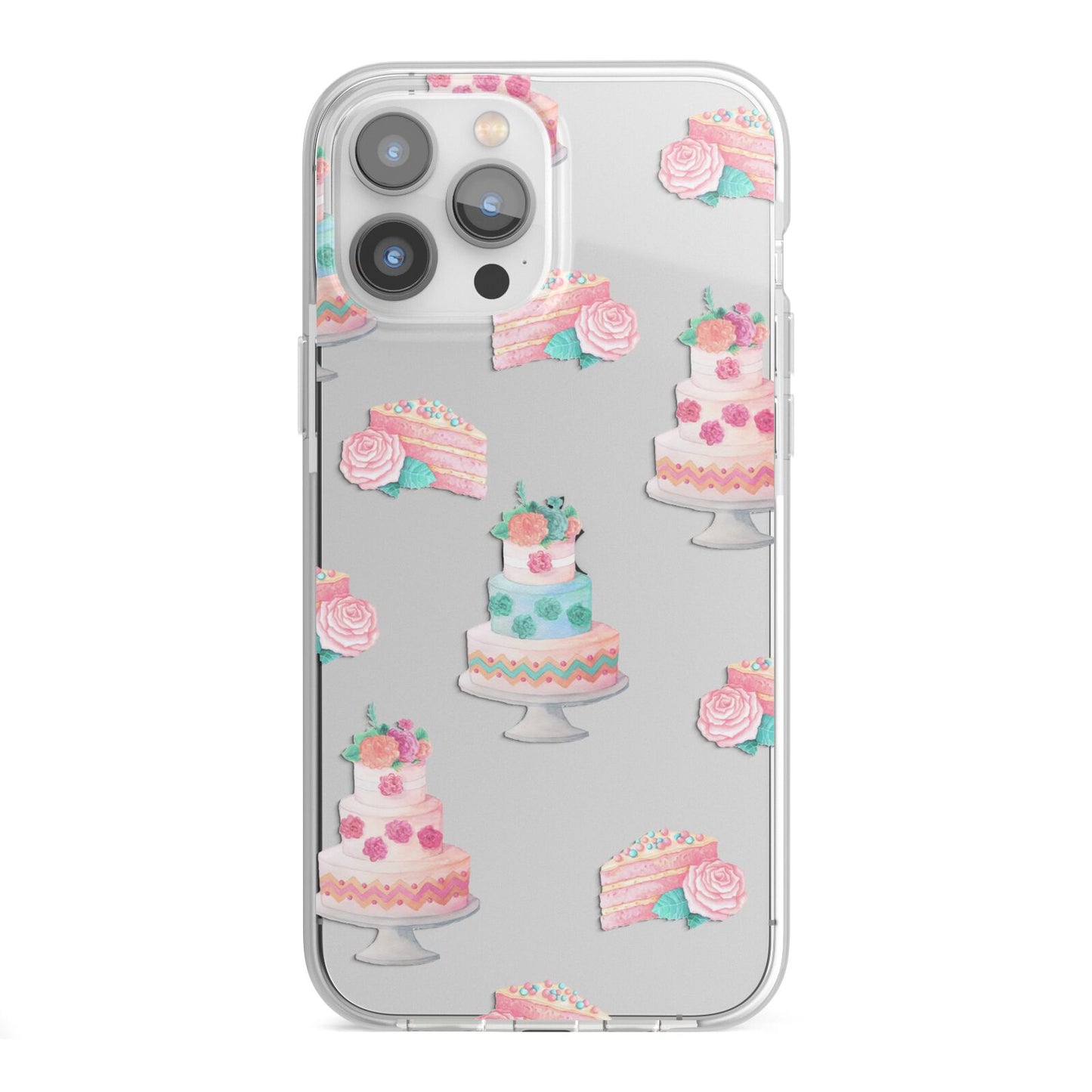 Pink Cake Print iPhone 13 Pro Max TPU Impact Case with White Edges