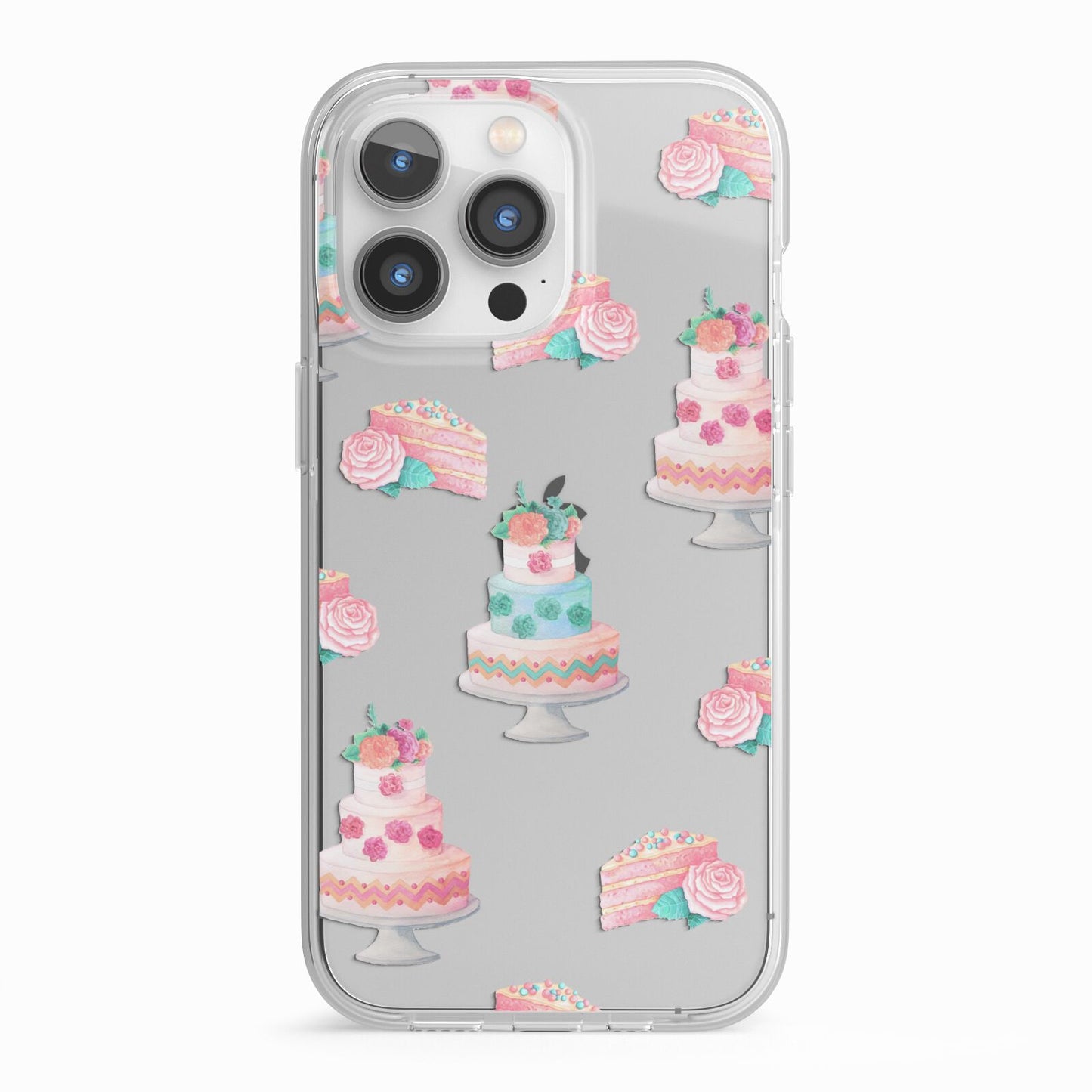 Pink Cake Print iPhone 13 Pro TPU Impact Case with White Edges