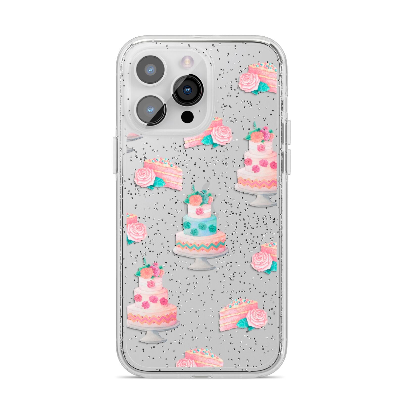 Pink Cake Print iPhone 14 Pro Max Glitter Tough Case Silver