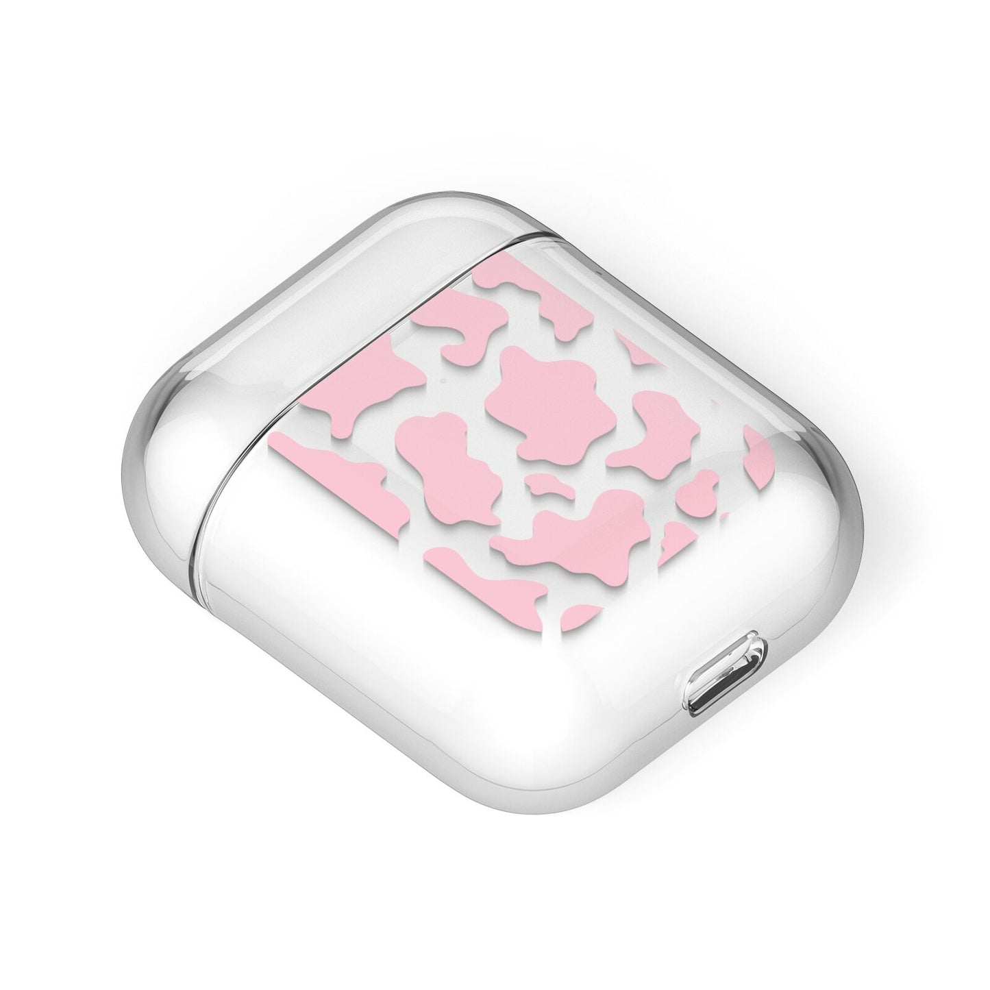 Pink Cow Print AirPods Case Laid Flat