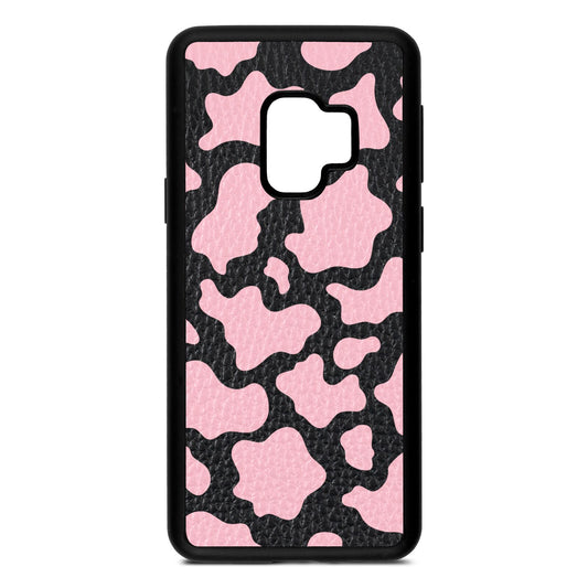 Pink Cow Print Black Pebble Leather Samsung S9 Case