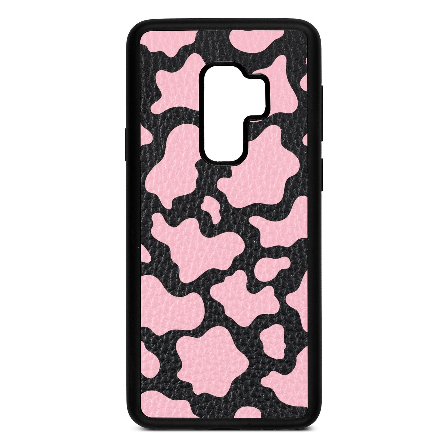 Pink Cow Print Black Pebble Leather Samsung S9 Plus Case