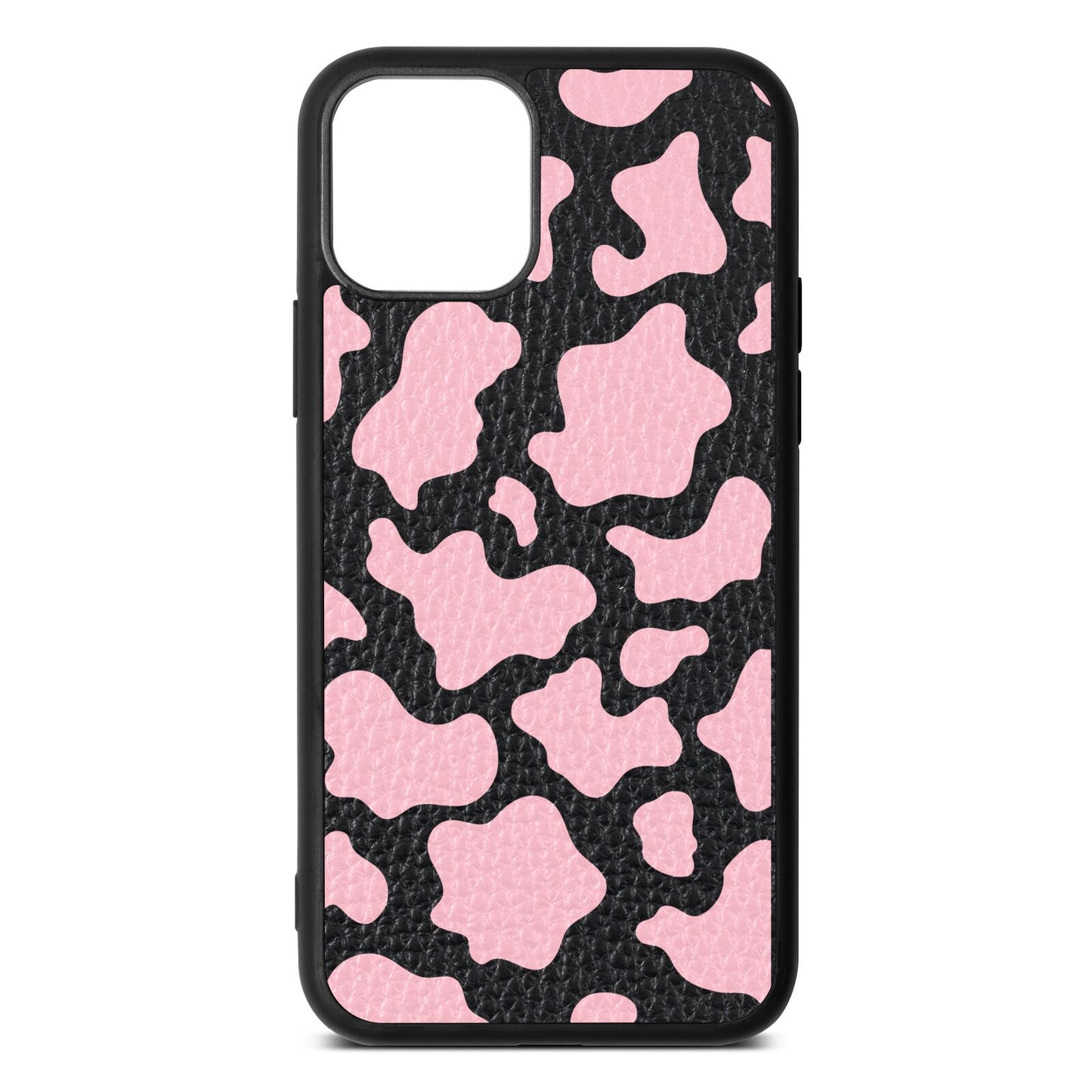 Pink Cow Print Black Pebble Leather iPhone 11 Case