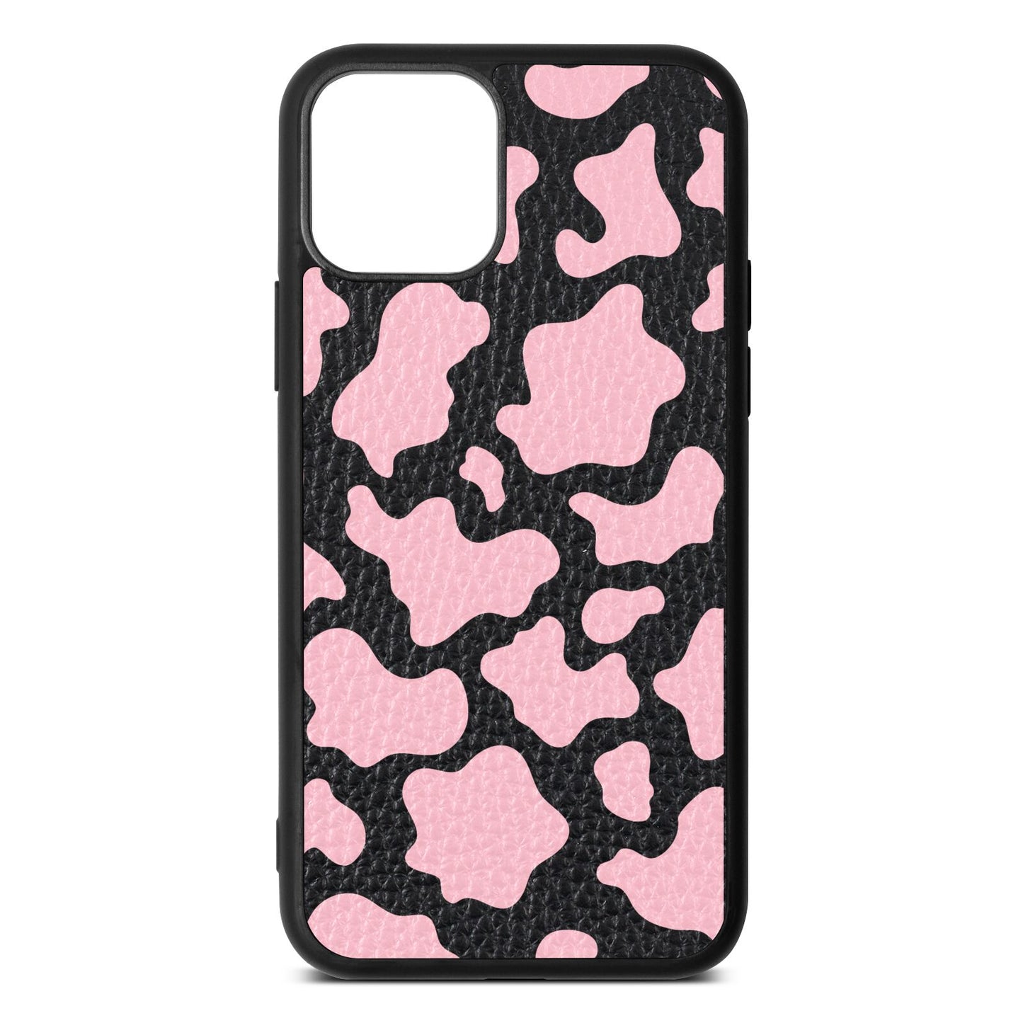 Pink Cow Print Black Pebble Leather iPhone 11 Pro Case