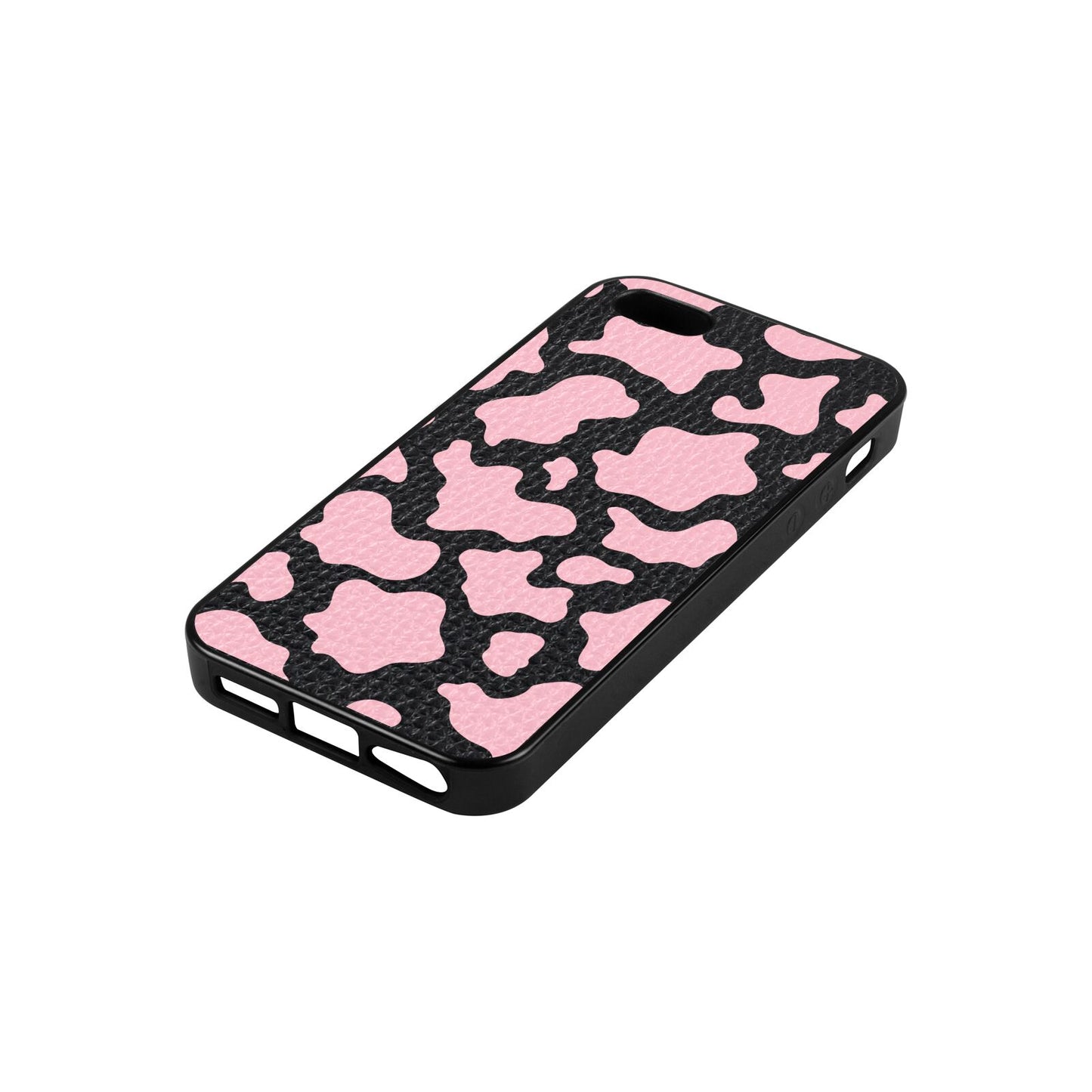 Pink Cow Print Black Pebble Leather iPhone 5 Case Side Angle