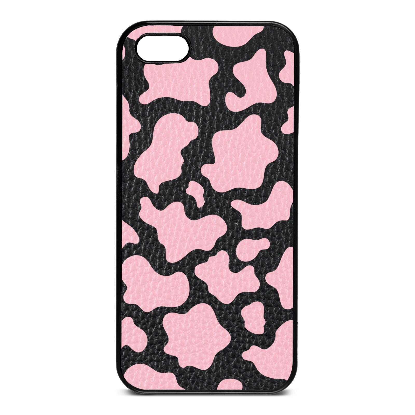 Pink Cow Print Black Pebble Leather iPhone 5 Case