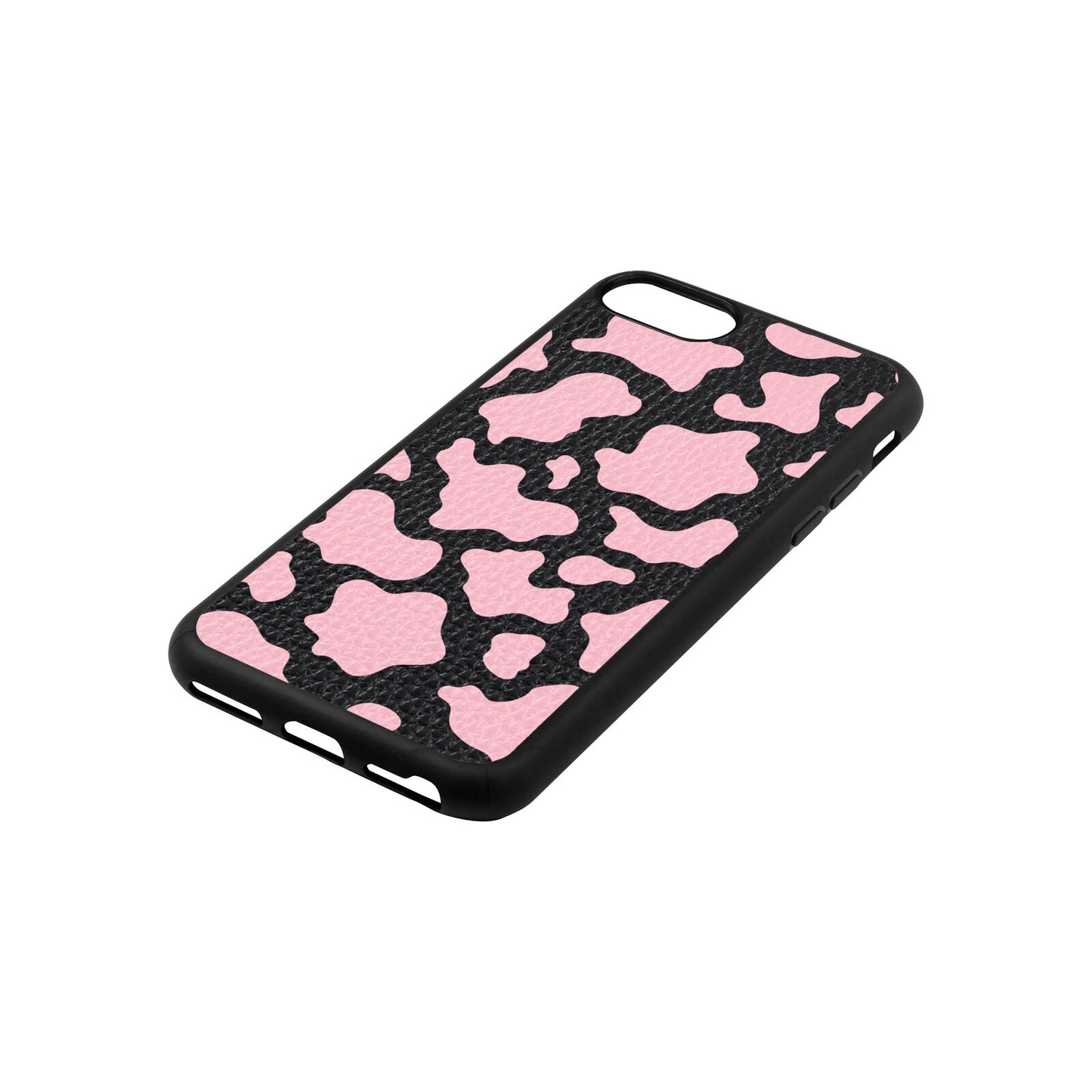 Pink Cow Print Black Pebble Leather iPhone 8 Case Side Angle