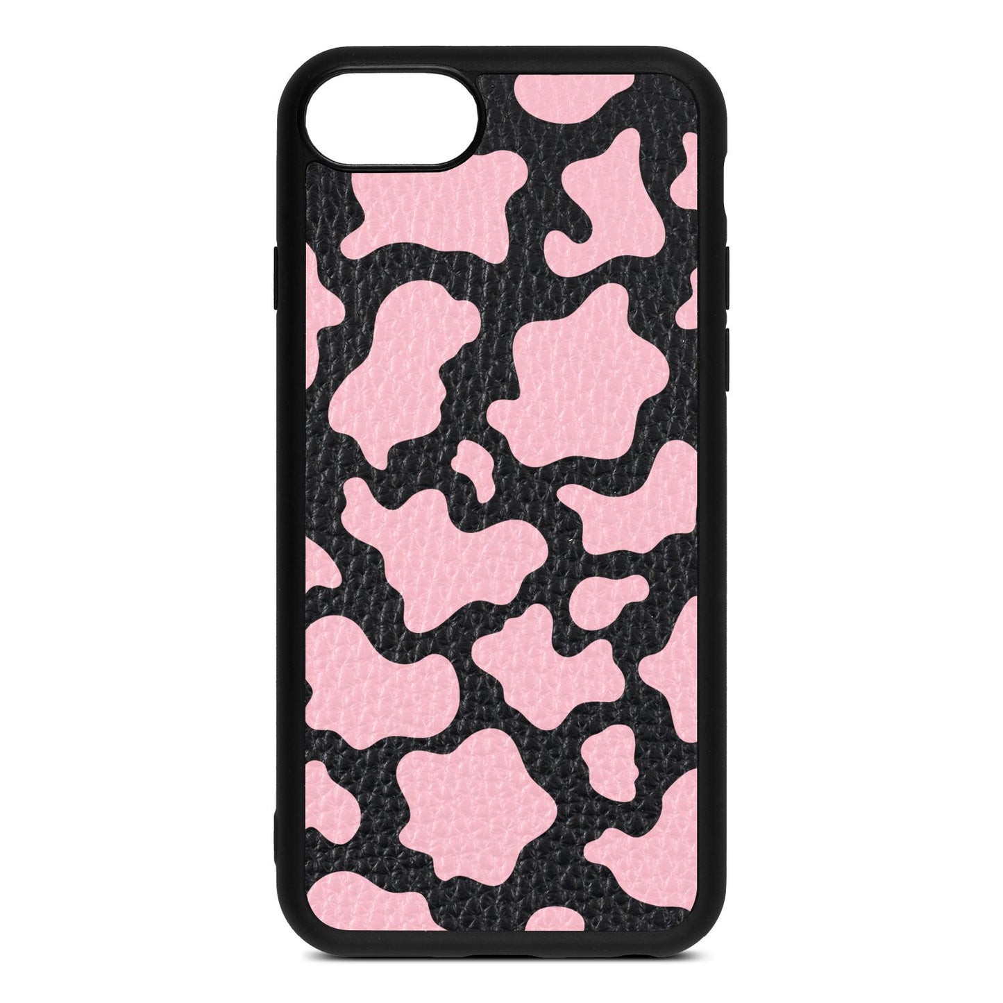 Pink Cow Print Black Pebble Leather iPhone 8 Case