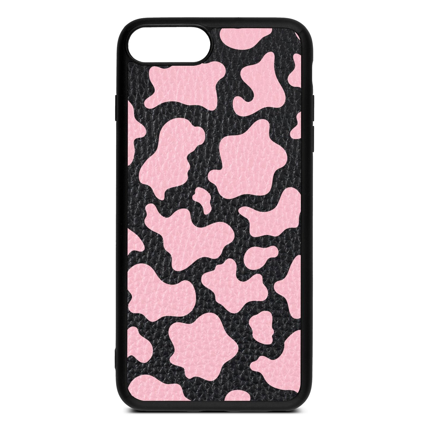 Pink Cow Print Black Pebble Leather iPhone 8 Plus Case