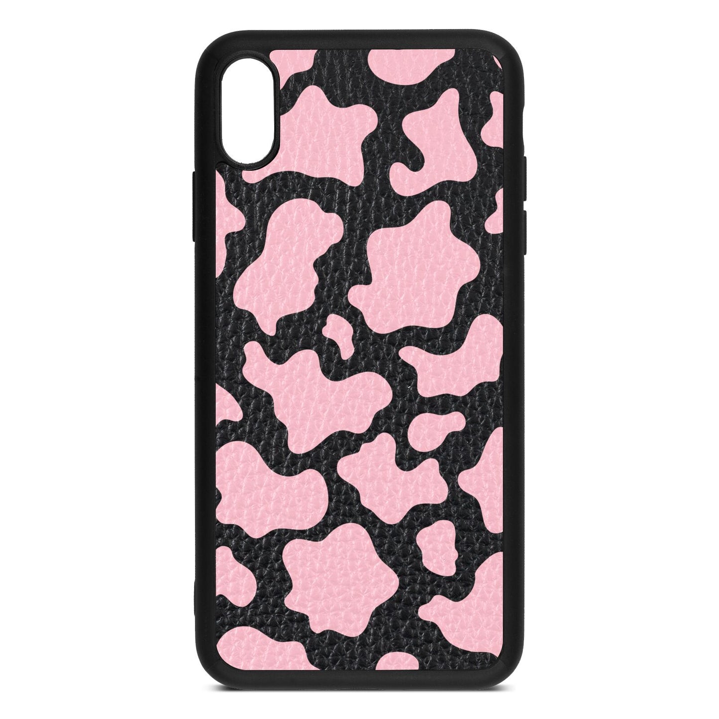 Pink Cow Print Black Pebble Leather iPhone Xs Max Case