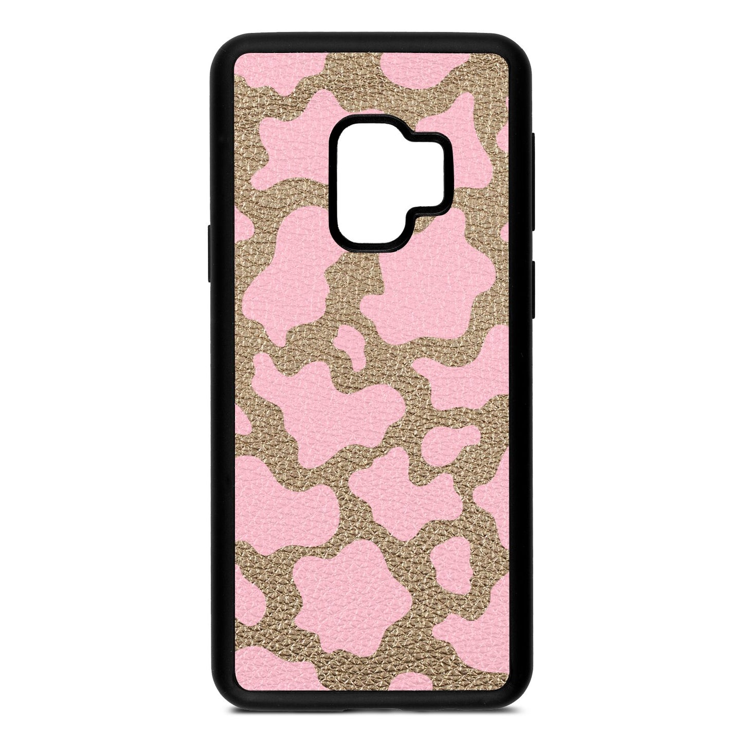 Pink Cow Print Gold Pebble Leather Samsung S9 Case