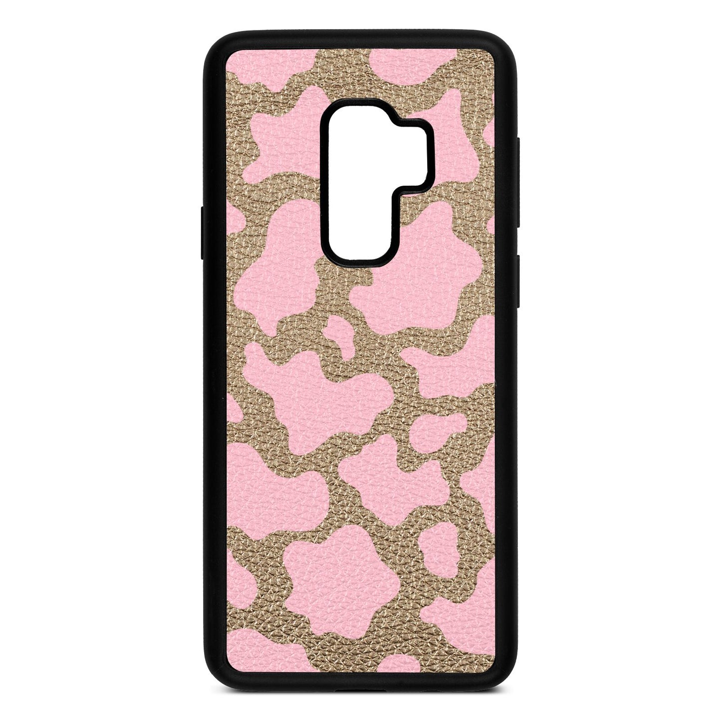 Pink Cow Print Gold Pebble Leather Samsung S9 Plus Case