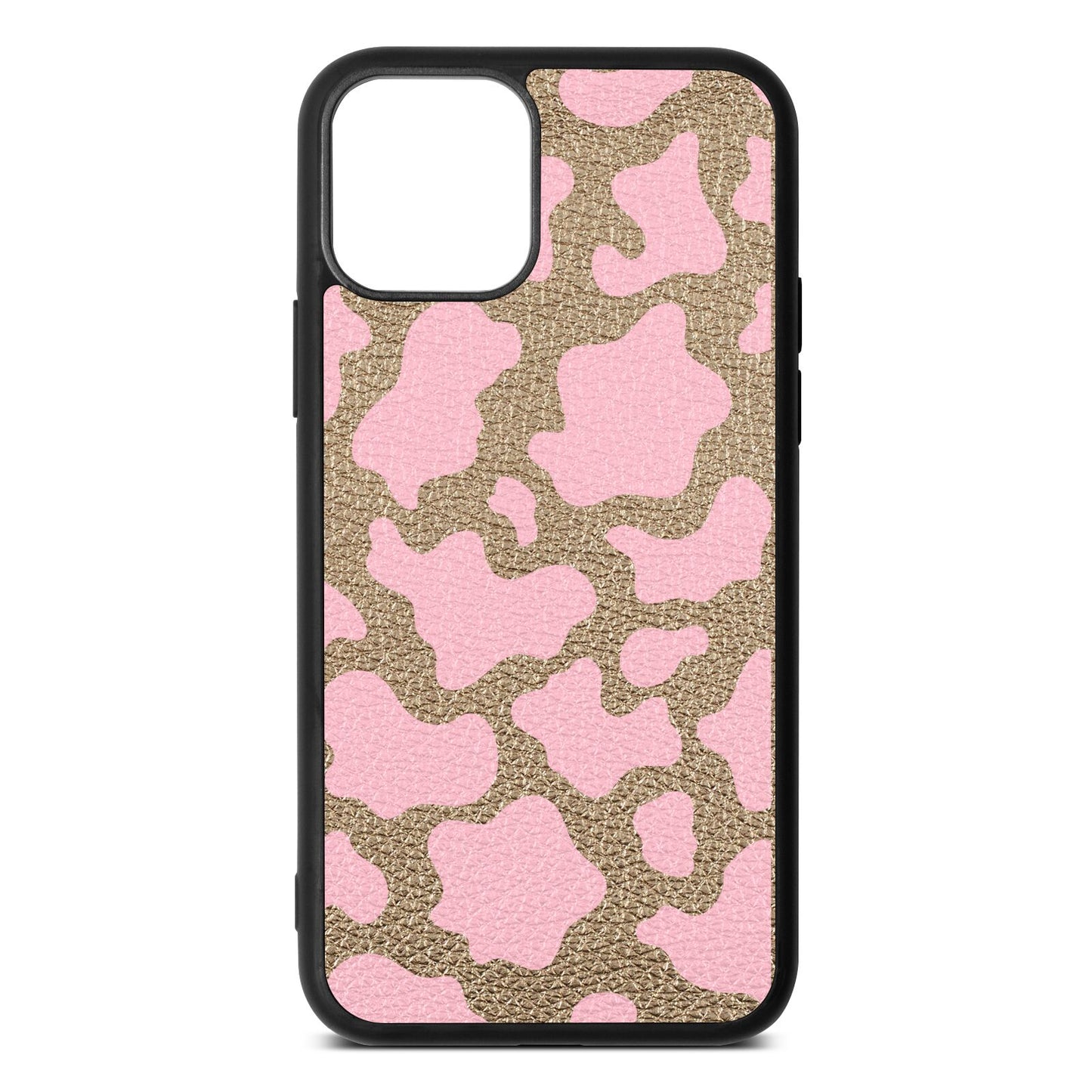 Pink Cow Print Gold Pebble Leather iPhone 11 Case