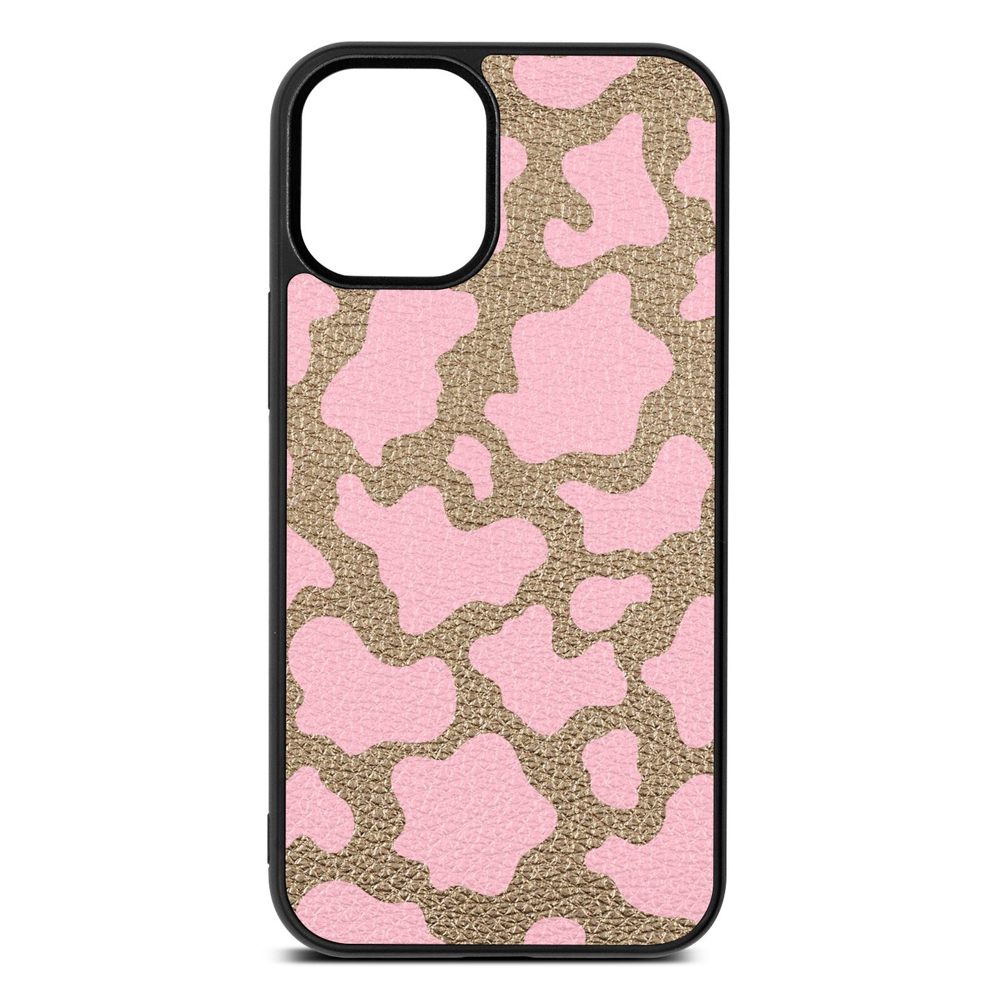 Pink Cow Print Gold Pebble Leather iPhone 12 Mini Case