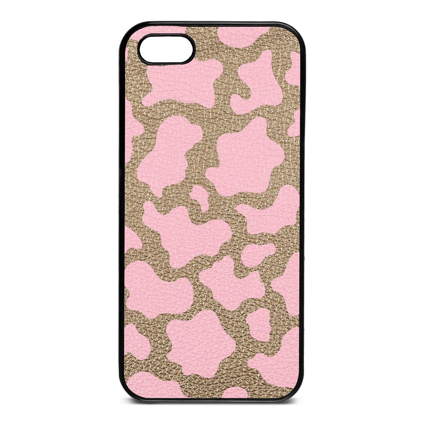 Pink Cow Print Gold Pebble Leather iPhone 5 Case