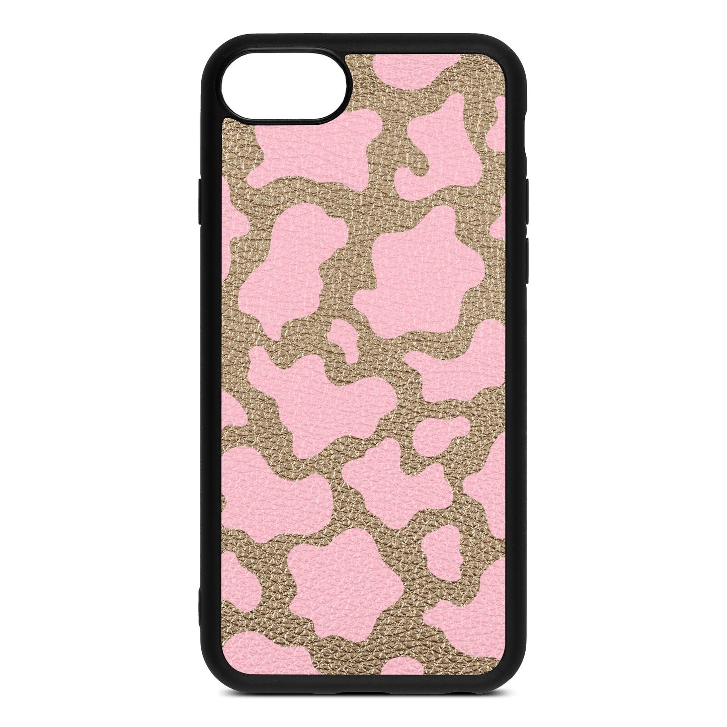 Pink Cow Print Gold Pebble Leather iPhone 8 Case