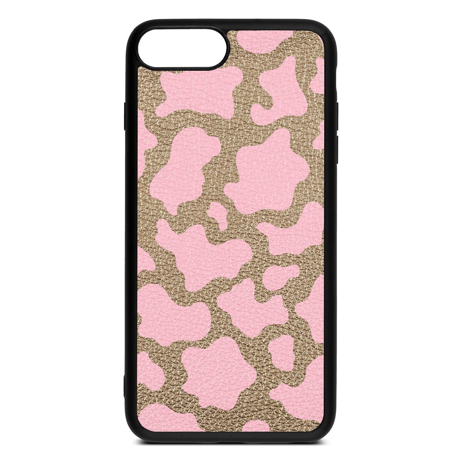 Pink Cow Print Gold Pebble Leather iPhone 8 Plus Case